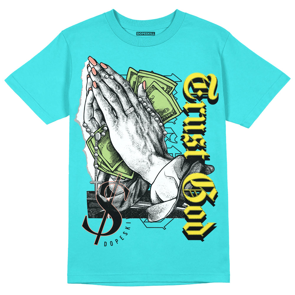 Cyan Burst 9060 DopeSkill Virtual Blue T-Shirt Trust God Graphic
