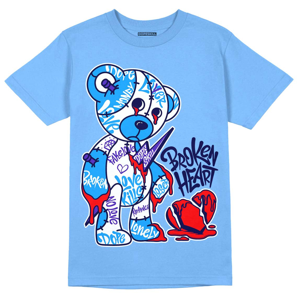 AJ 6 University Blue DopeSkill University Blue T-Shirt Broken Heart Graphic