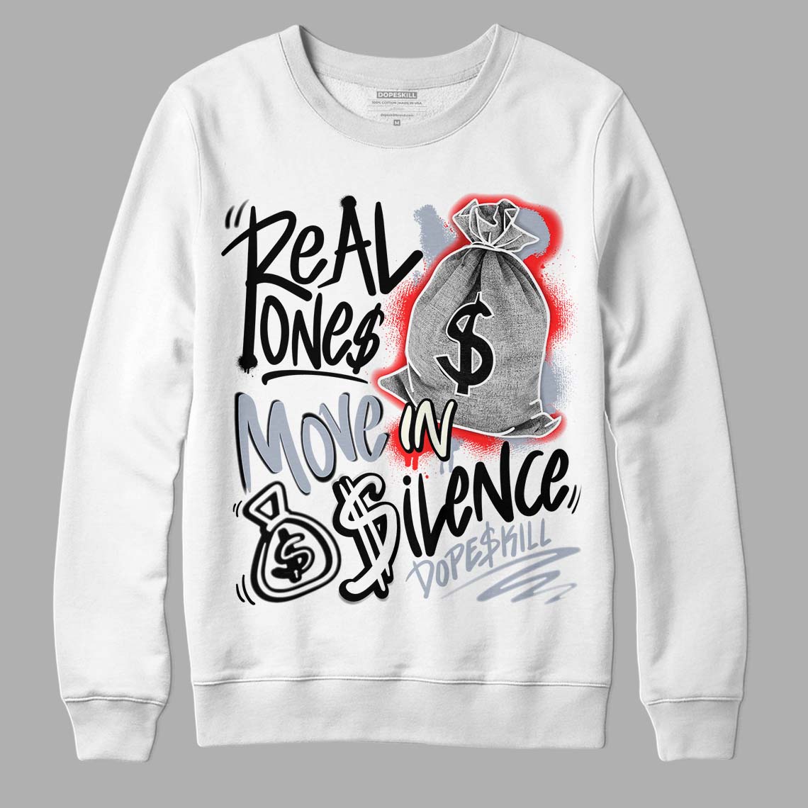 White Cement Reimagined 3s DopeSkill Sweatshirt Real Ones Move In Silence Graphic