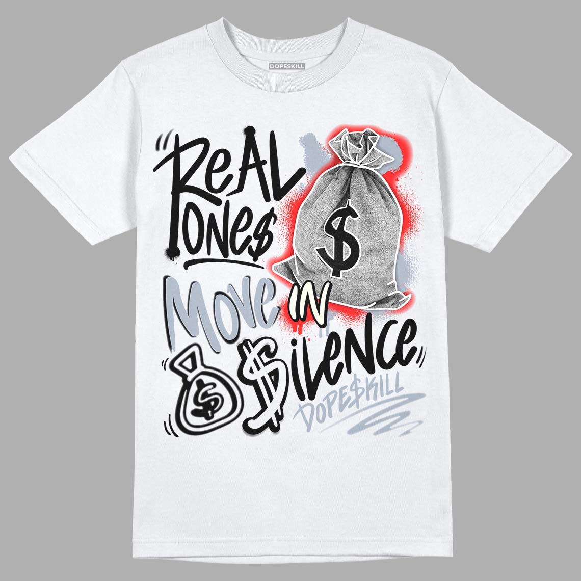 White Cement Reimagined 3s DopeSkill T-Shirt Real Ones Move In Silence Graphic