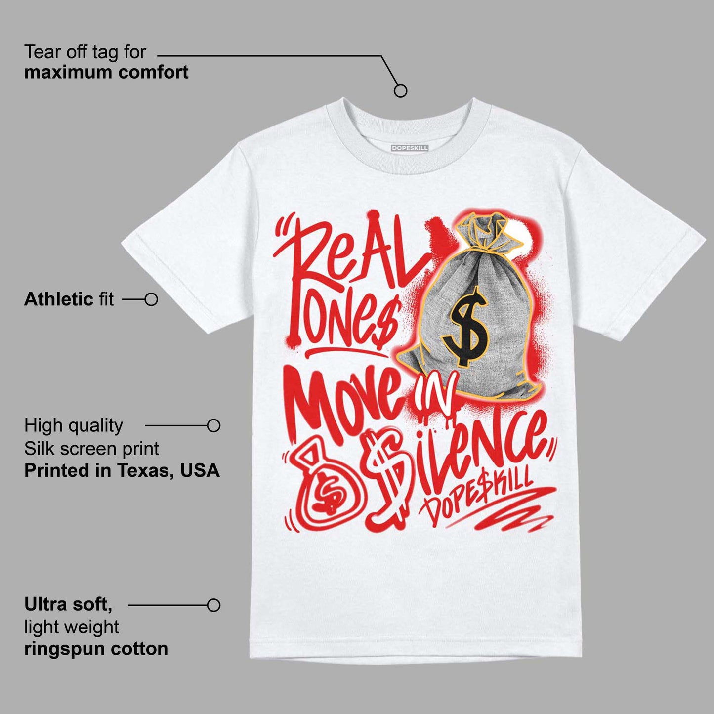 Dunk Low Gym Red DopeSkill T-Shirt Real Ones Move In Silence Graphic