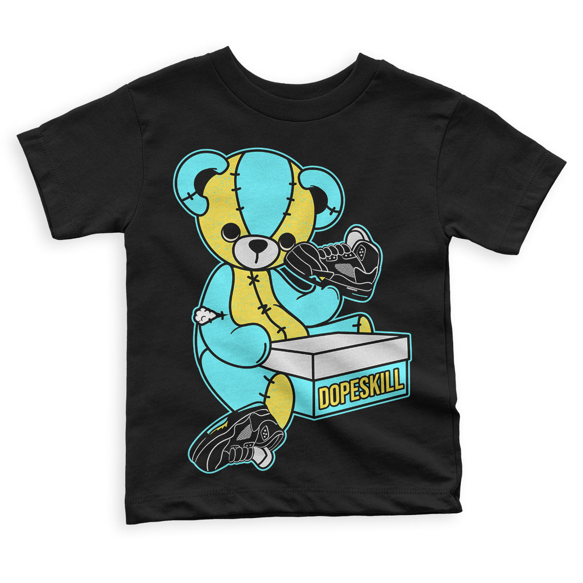 Aqua 5s DopeSkill Toddler Kids T-shirt Sneakerhead BEAR Graphic