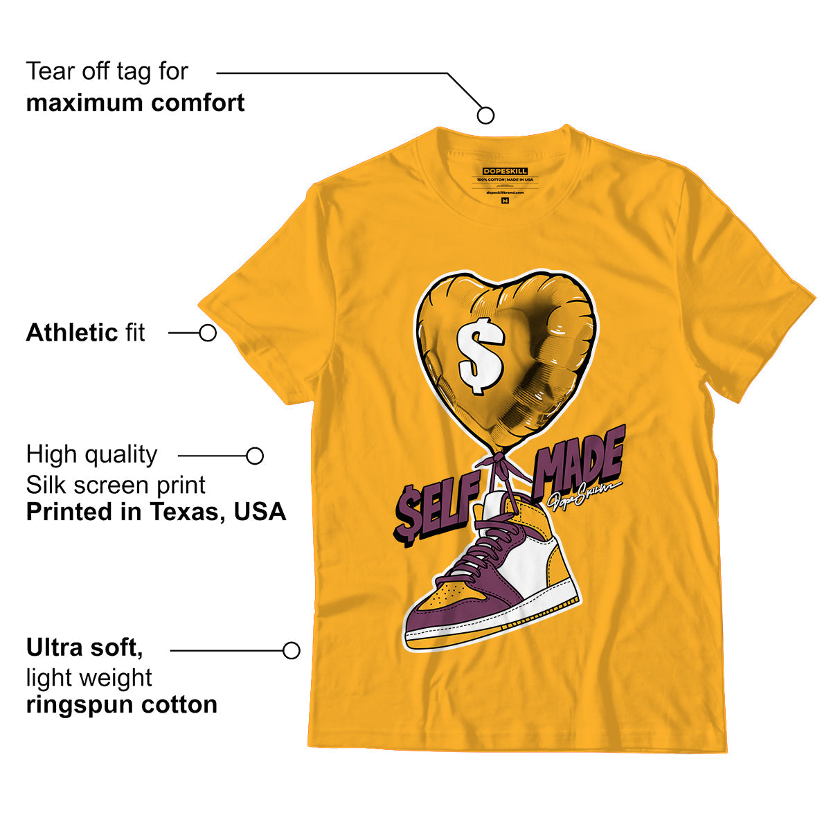 AJ 1 Retro High OG Brotherhood DopeSkill University Gold T-shirt Self Made Graphic