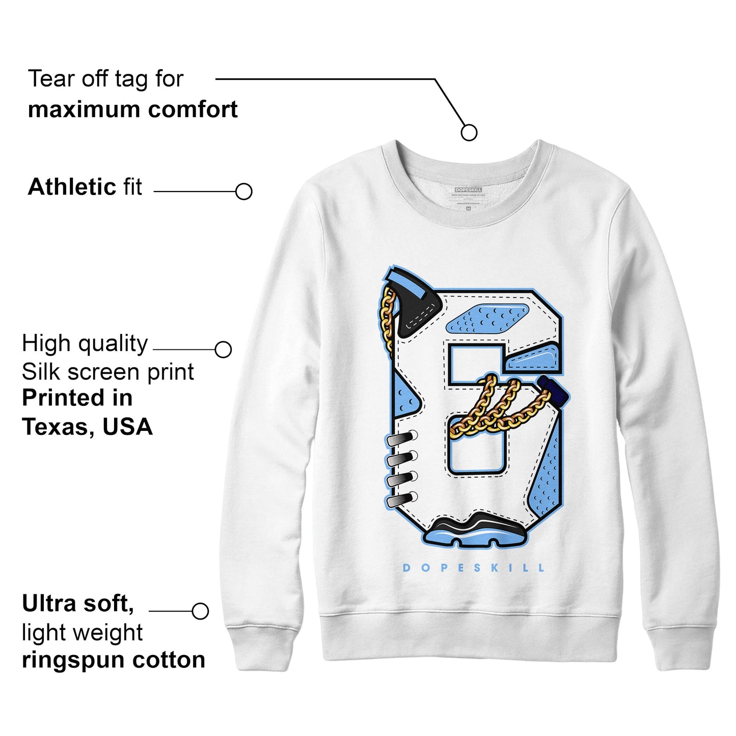 AJ 6 University Blue DopeSkill Sweatshirt Number No.6 Graphic