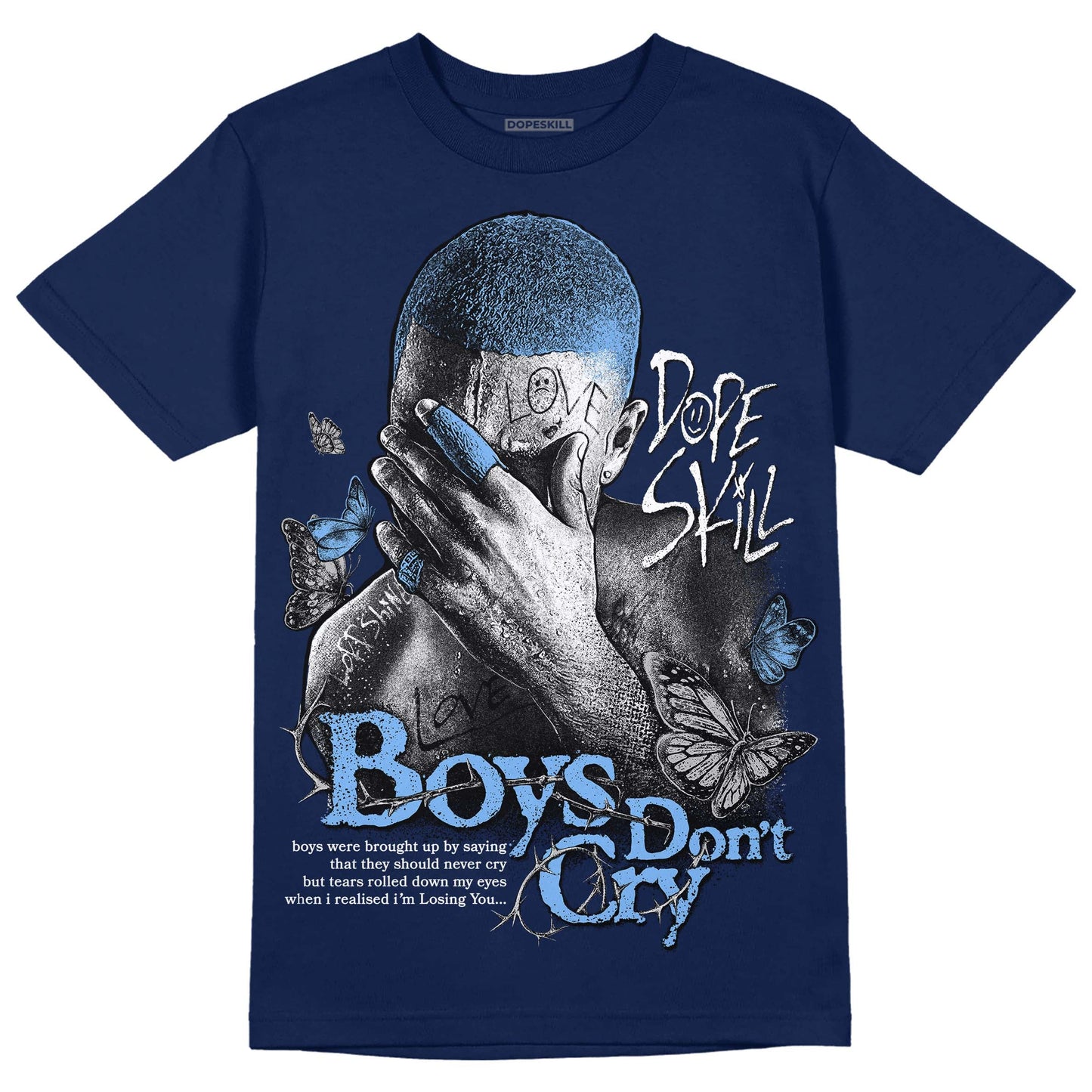 Midnight Navy 5s DopeSkill Navy T-Shirt Boys Don't Cry Graphic