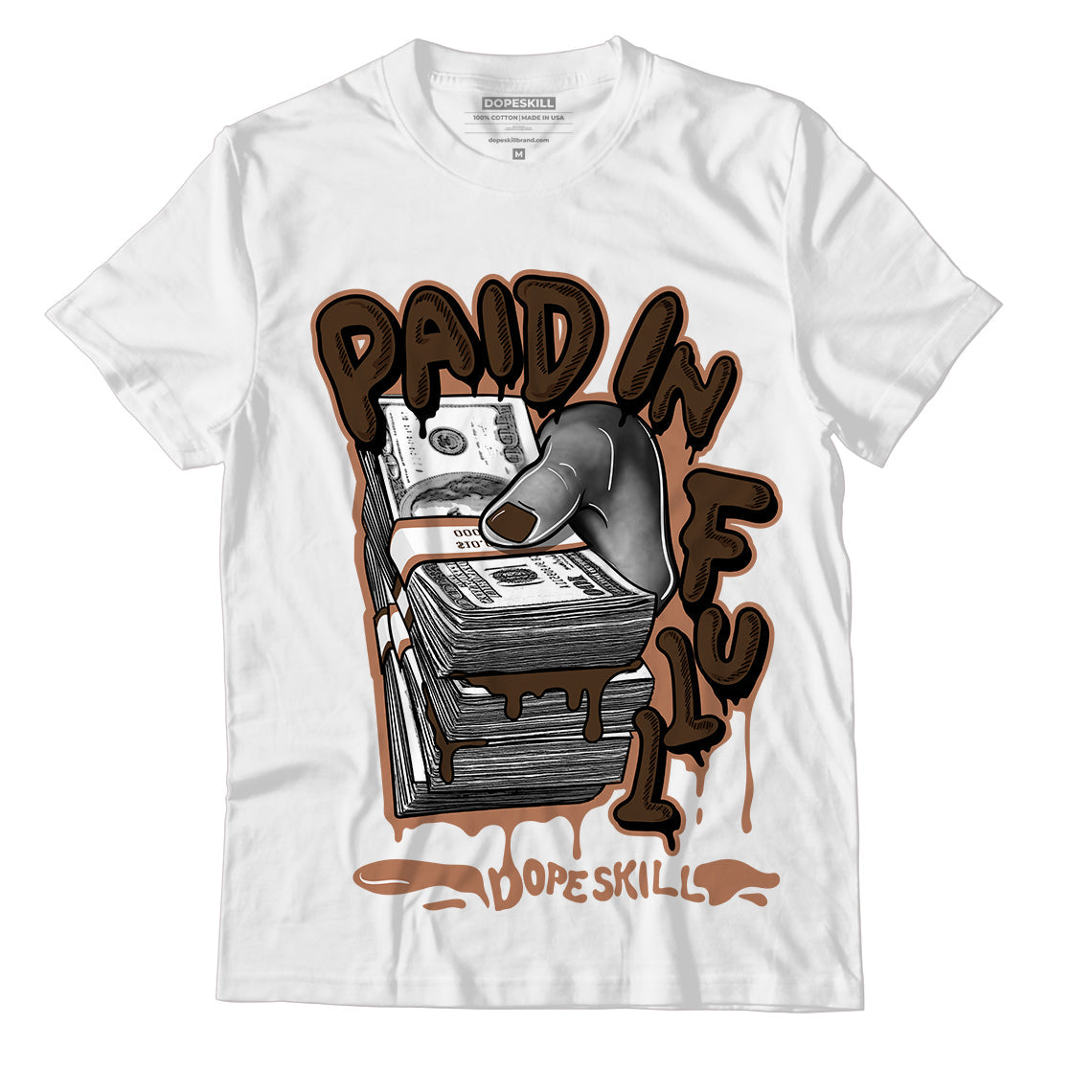 AJ 1 Mid Dark Chocolate DopeSkill T-Shirt Paid In Full Graphic
