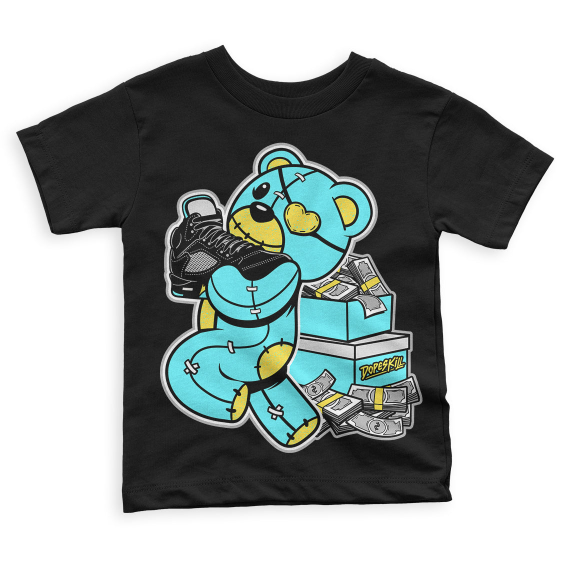 Aqua 5s DopeSkill Toddler Kids T-shirt Bear Steals Sneaker Graphic