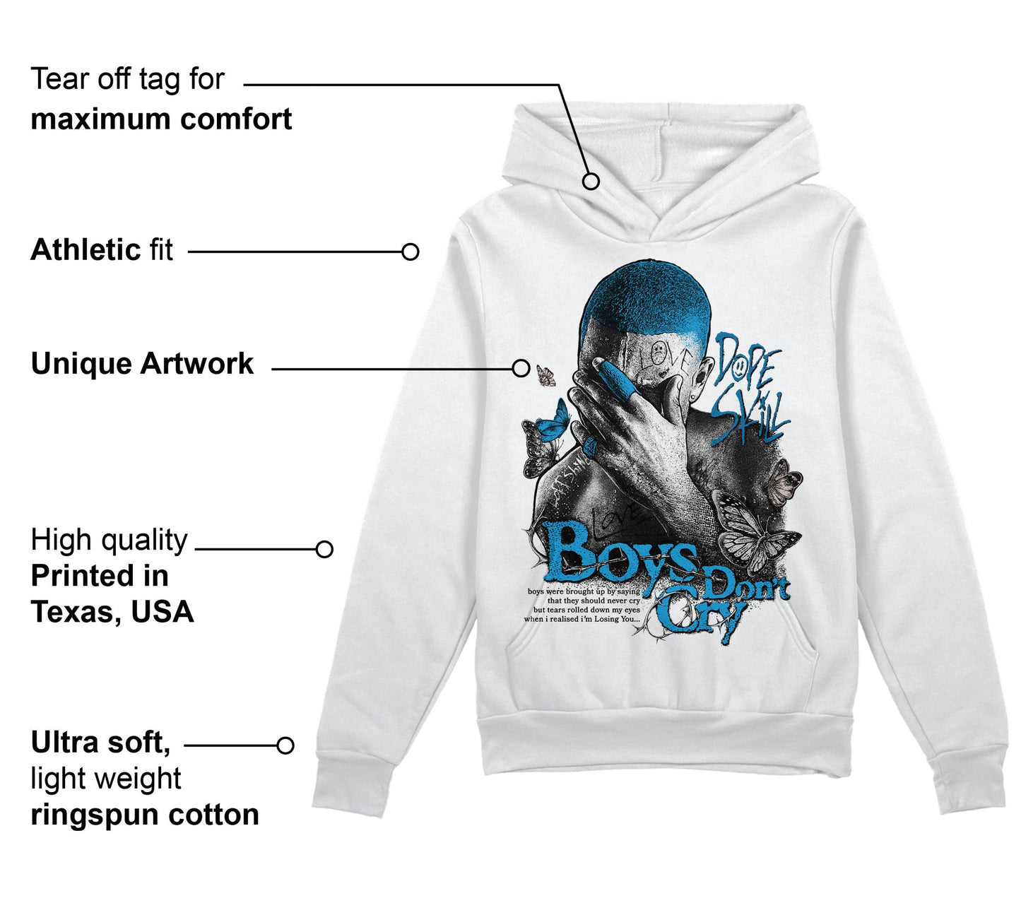 Military Blue 4s DopeSkill Hoodie Sweatshirt Boys Don't Cry Graphic
