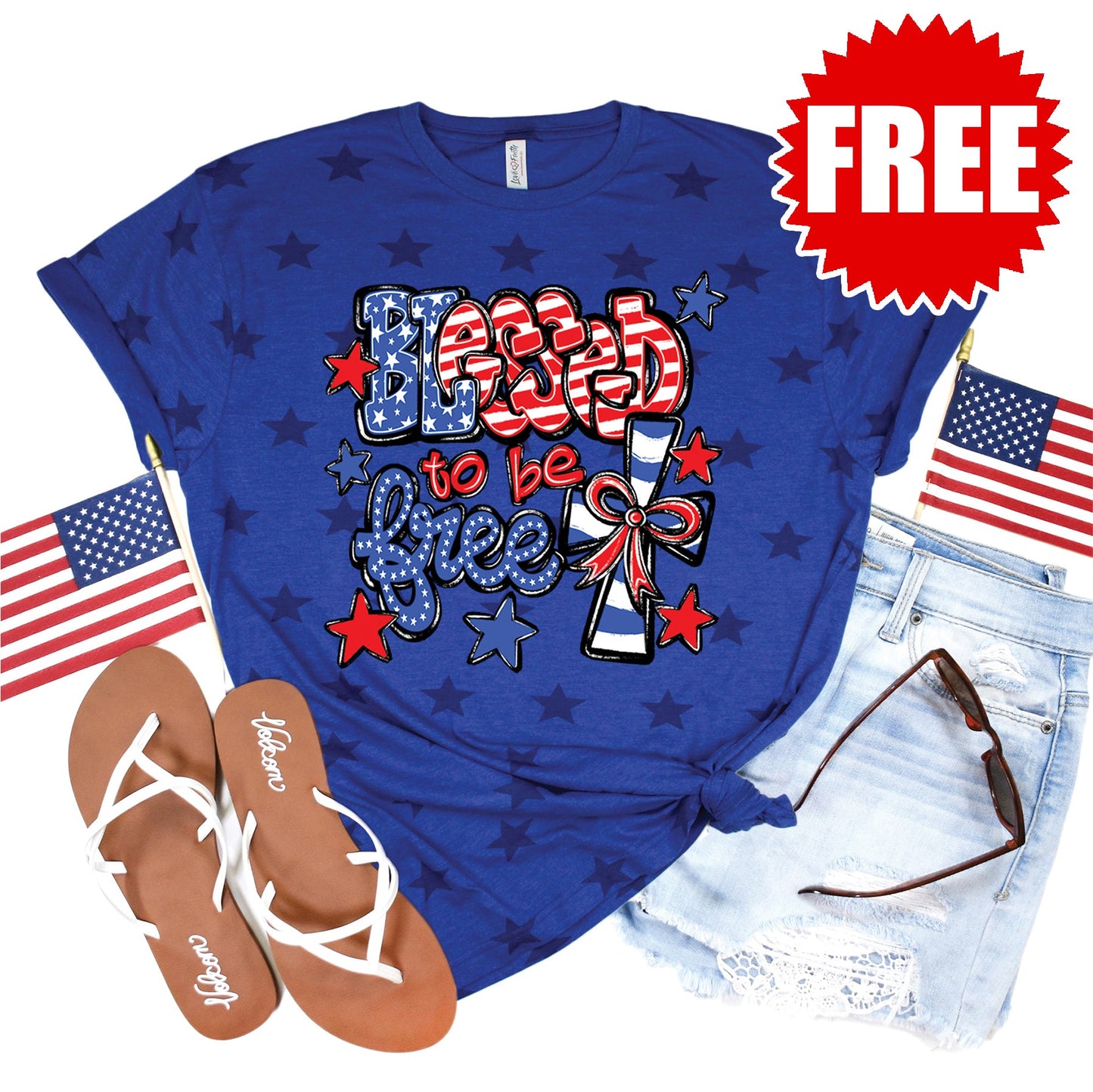 Blessed Tee - Blue Star Print - 0