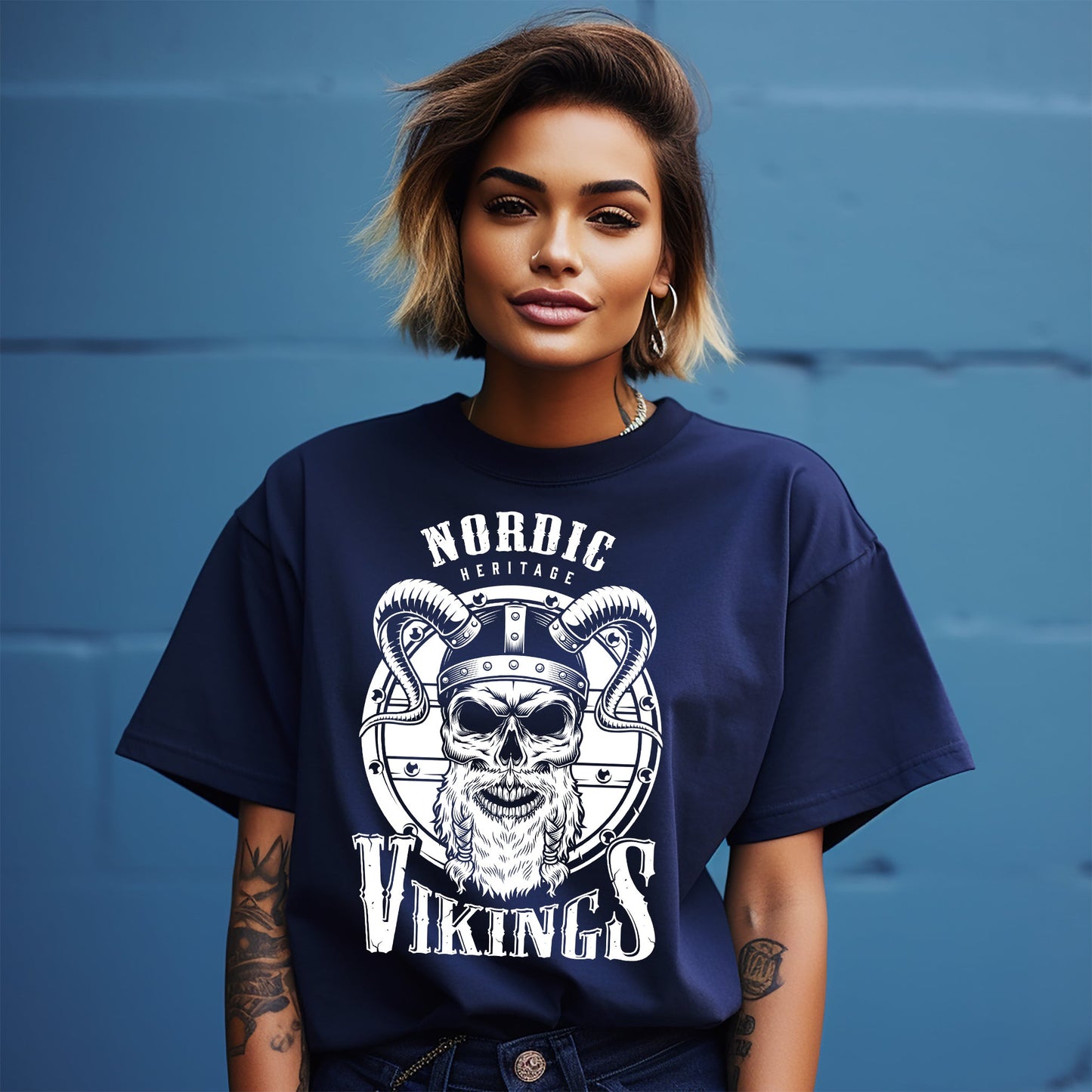 Nordic Vikings Bearded Skull Shield T-Shirt