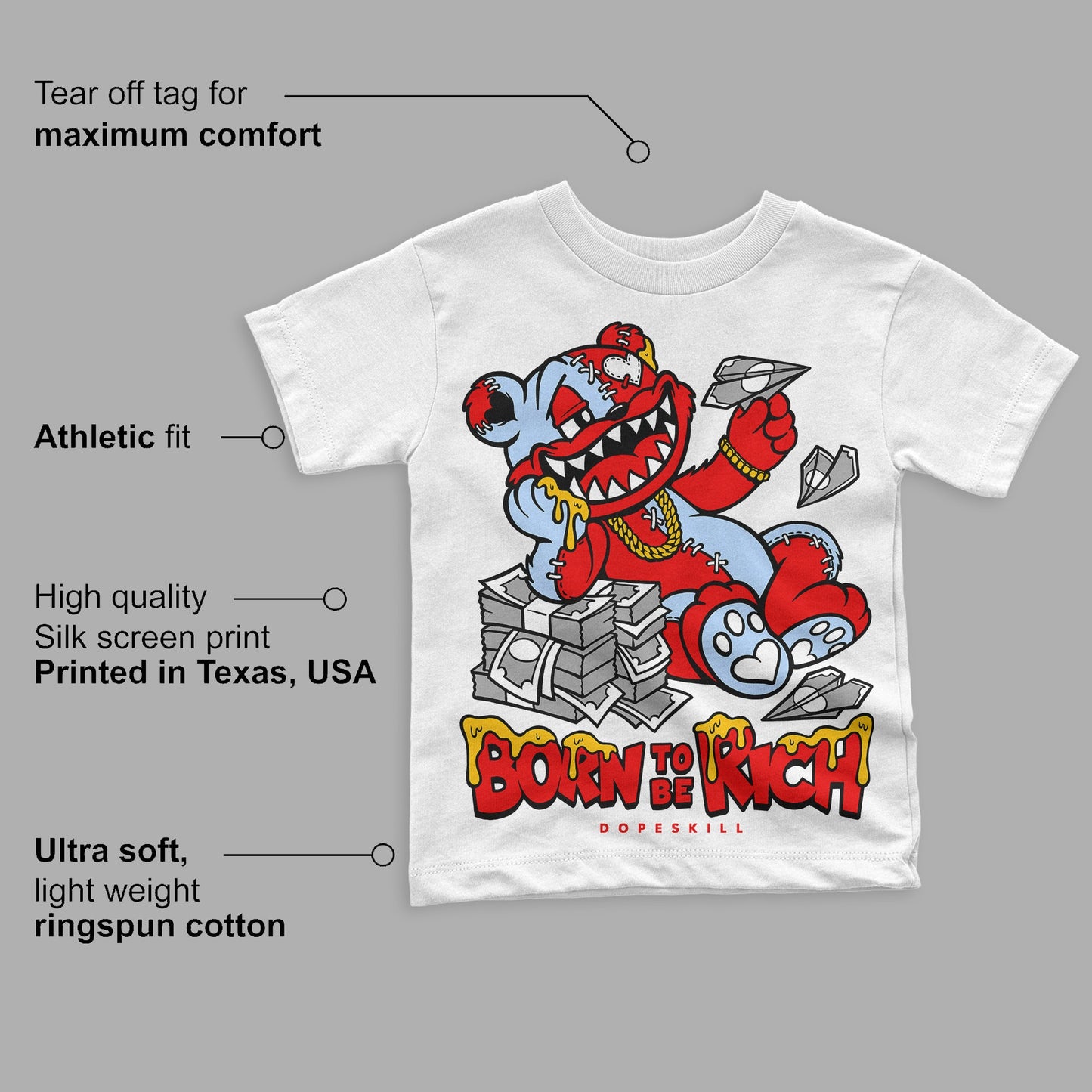 Cherry 11s  DopeSkill Toddler Kids T-shirt Born To Be Rich Graphic