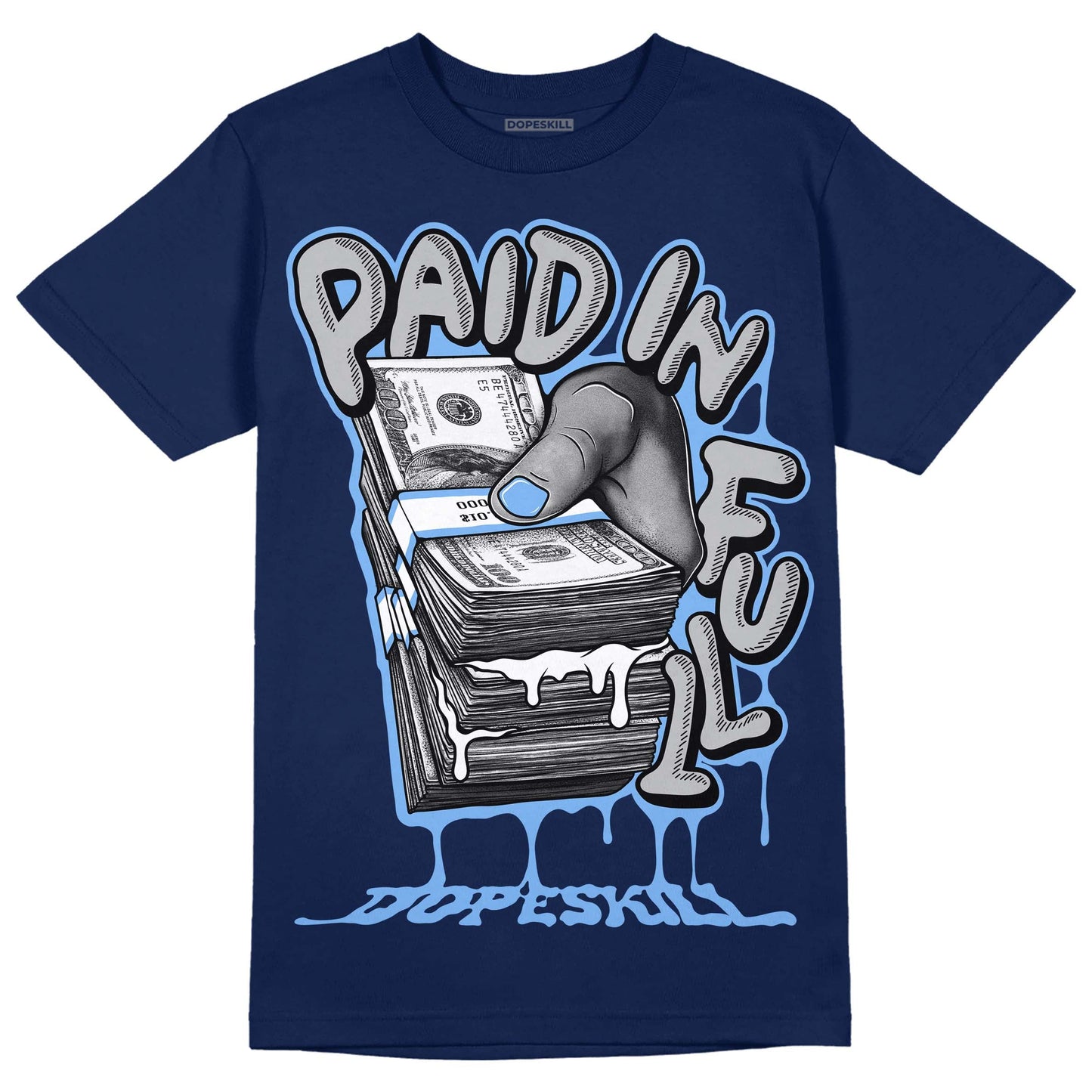 Midnight Navy 5s DopeSkill Navy T-Shirt Paid In Full Graphic