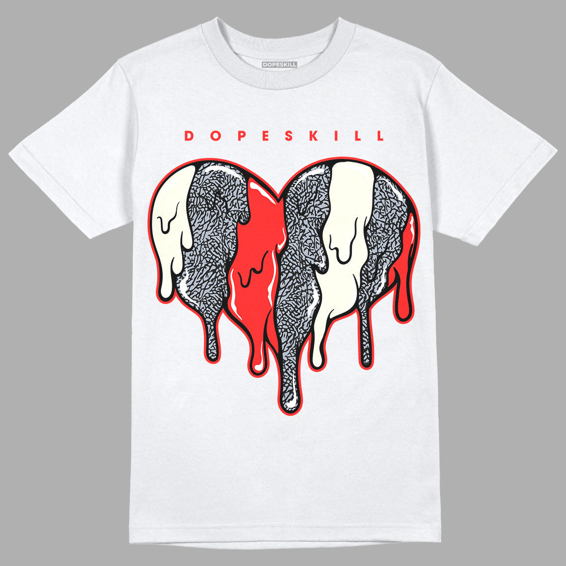 White Cement Reimagined 3s DopeSkill T-Shirt Slime Drip Heart Graphic