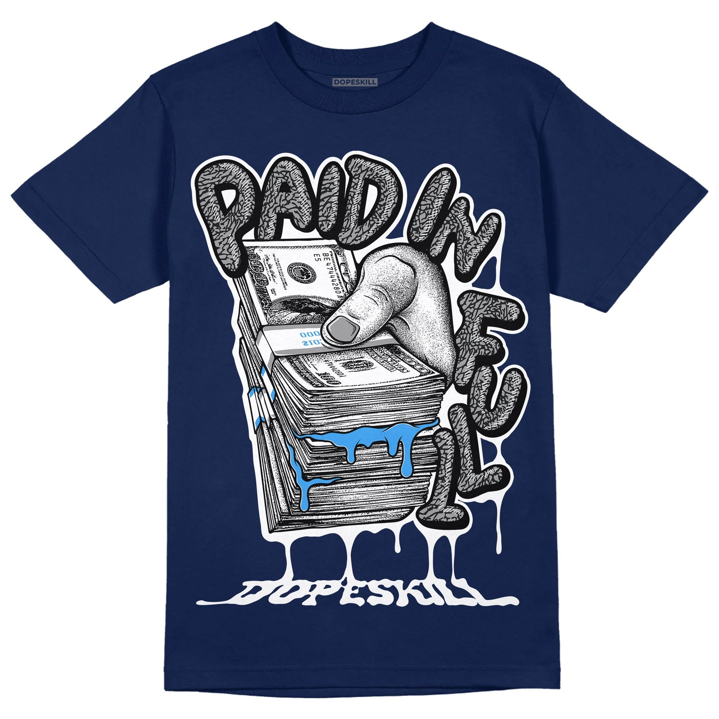 Midnight Navy 3s DopeSkill Navy T-shirt Paid In Full Graphic