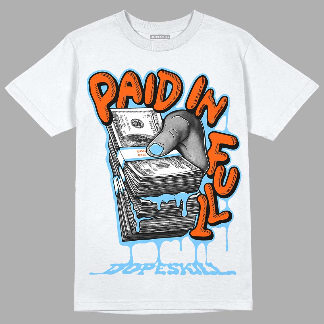 Dunk Low Futura University Blue DopeSkill T-Shirt Paid In Full Graphic