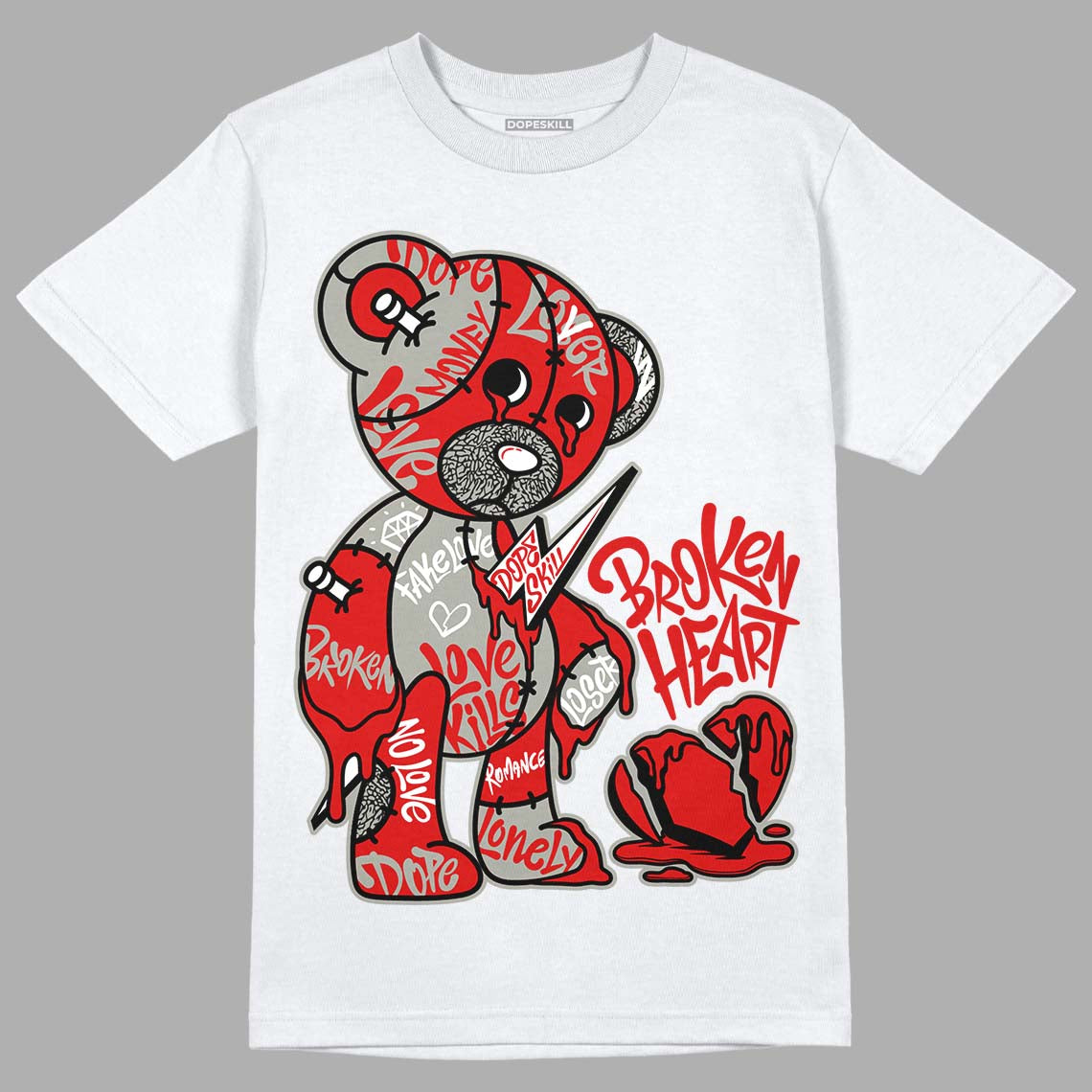 Fire Red 3s DopeSkill T-Shirt Broken Heart Graphic