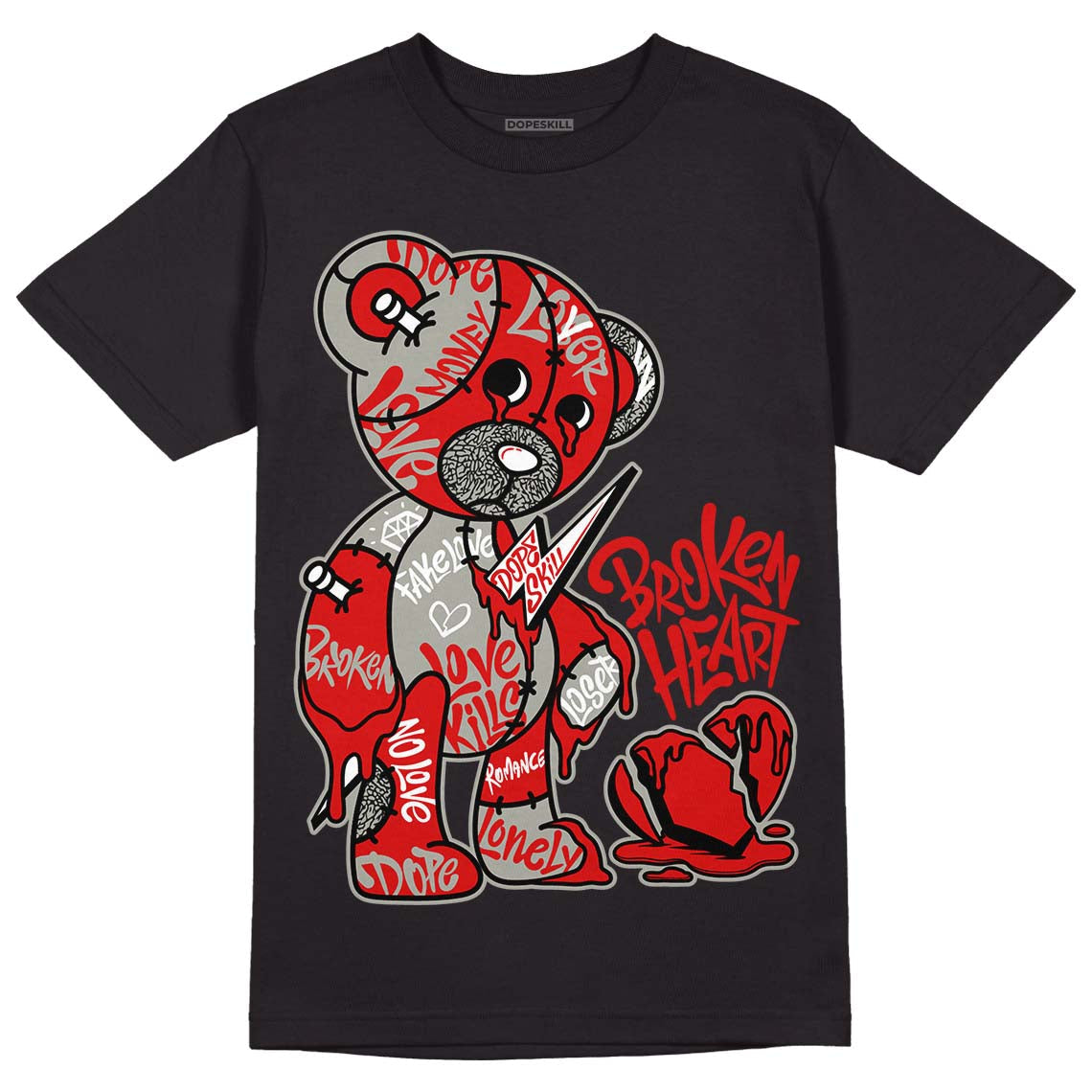 Fire Red 3s DopeSkill T-Shirt Broken Heart Graphic