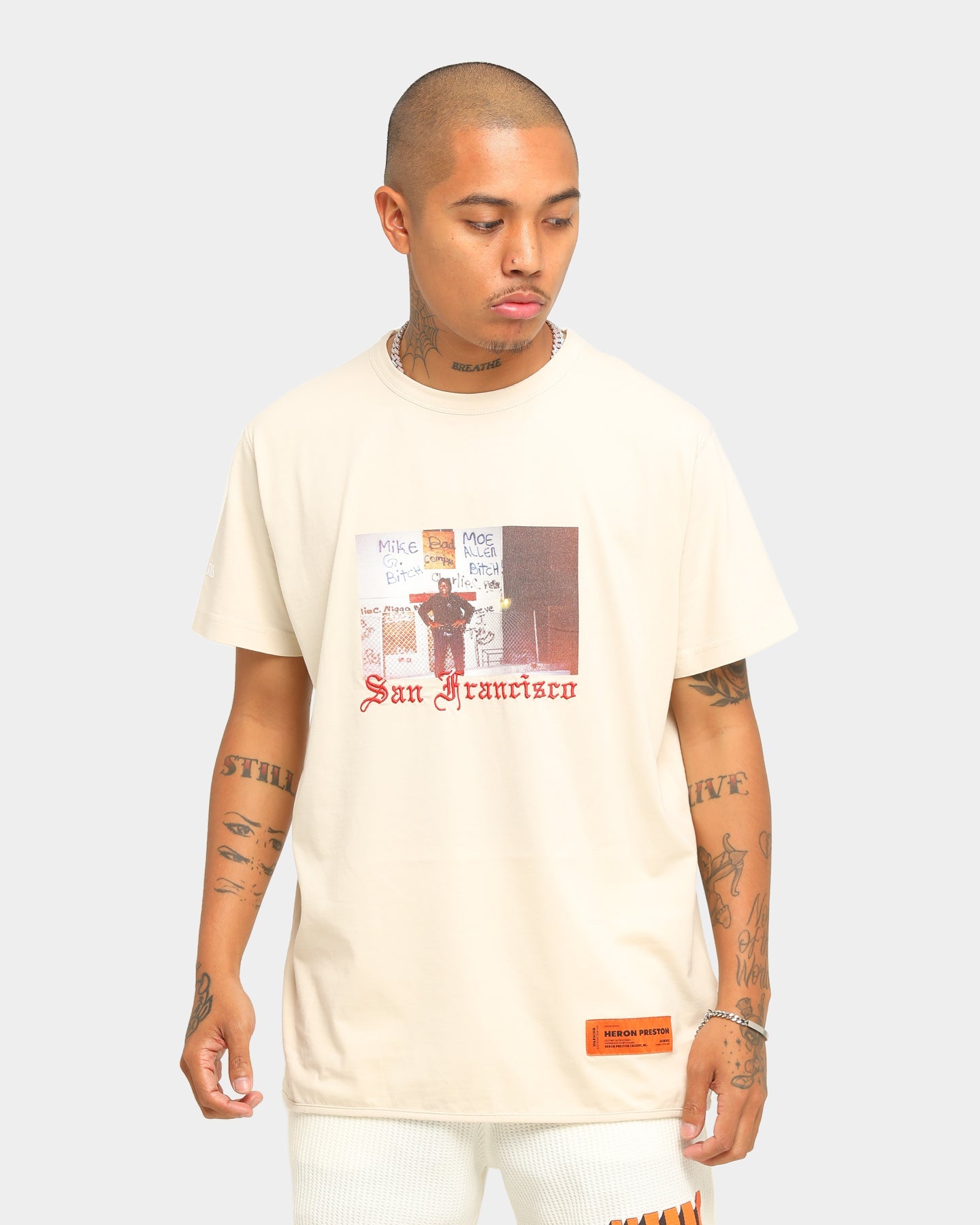 Heron Preston Dad Print Short Sleeve T-Shirt Beige