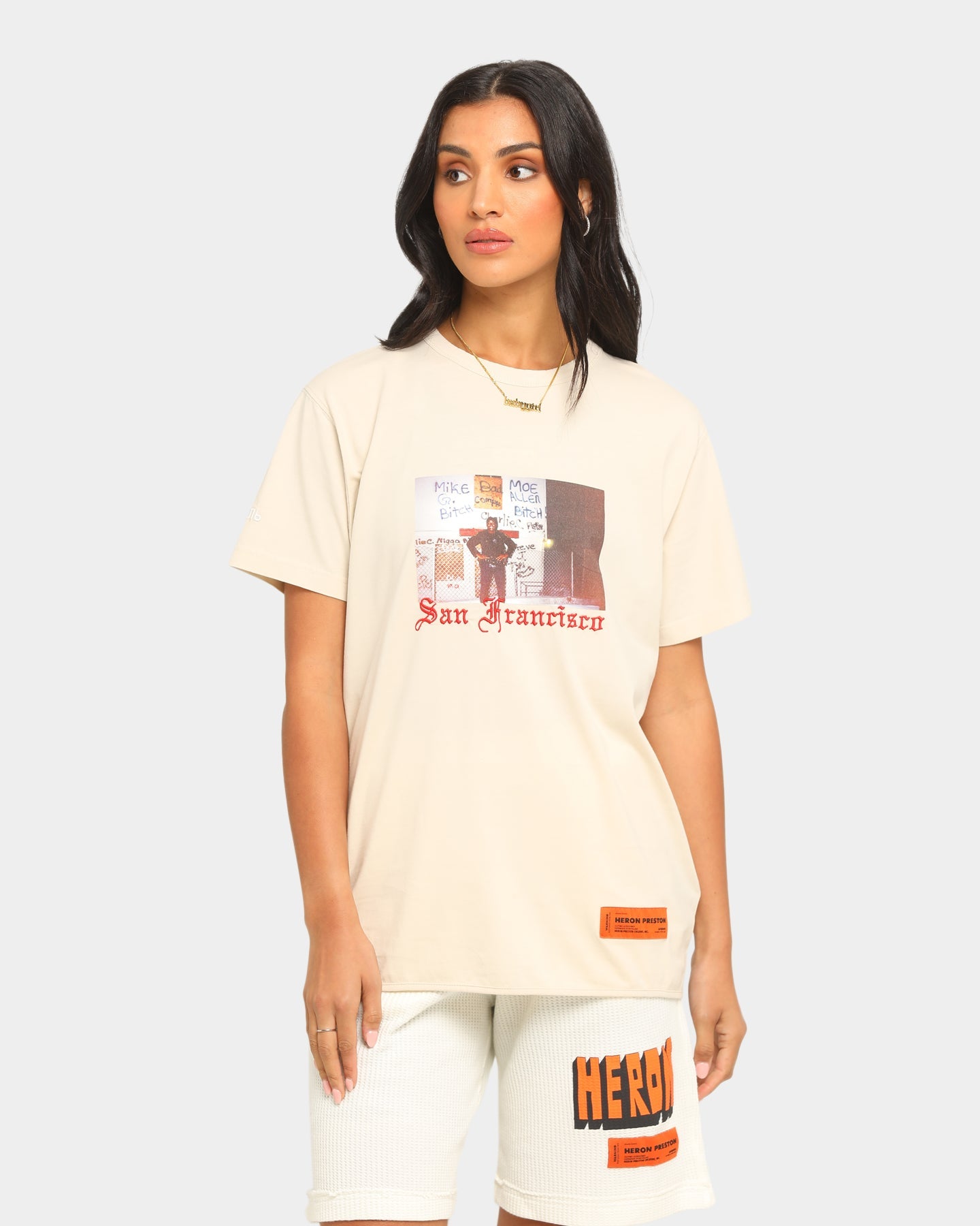Heron Preston Dad Print Short Sleeve T-Shirt Beige Style001