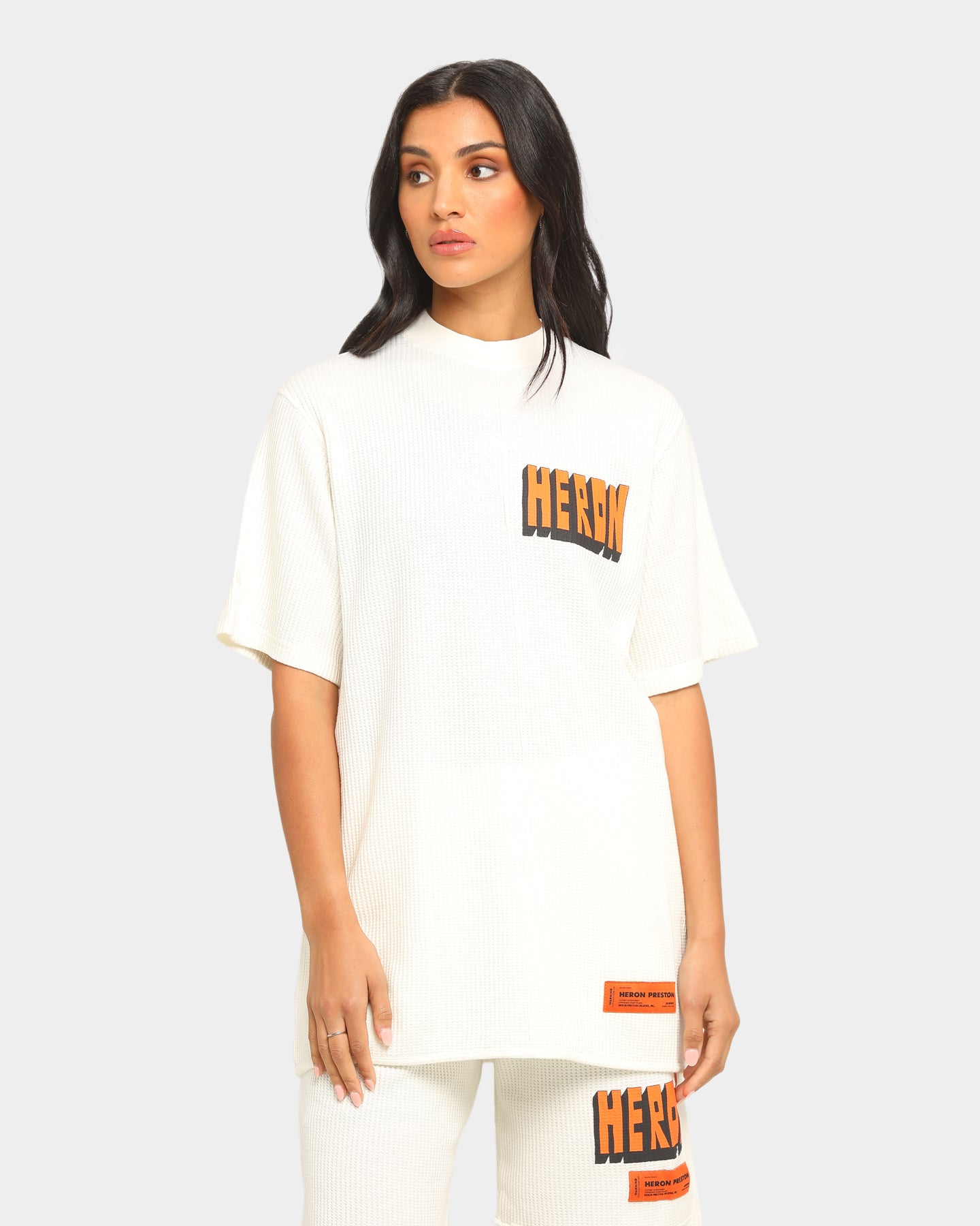 Heron Preston Waffle Bold Heron Short Sleeve T-Shirt Beige Style001