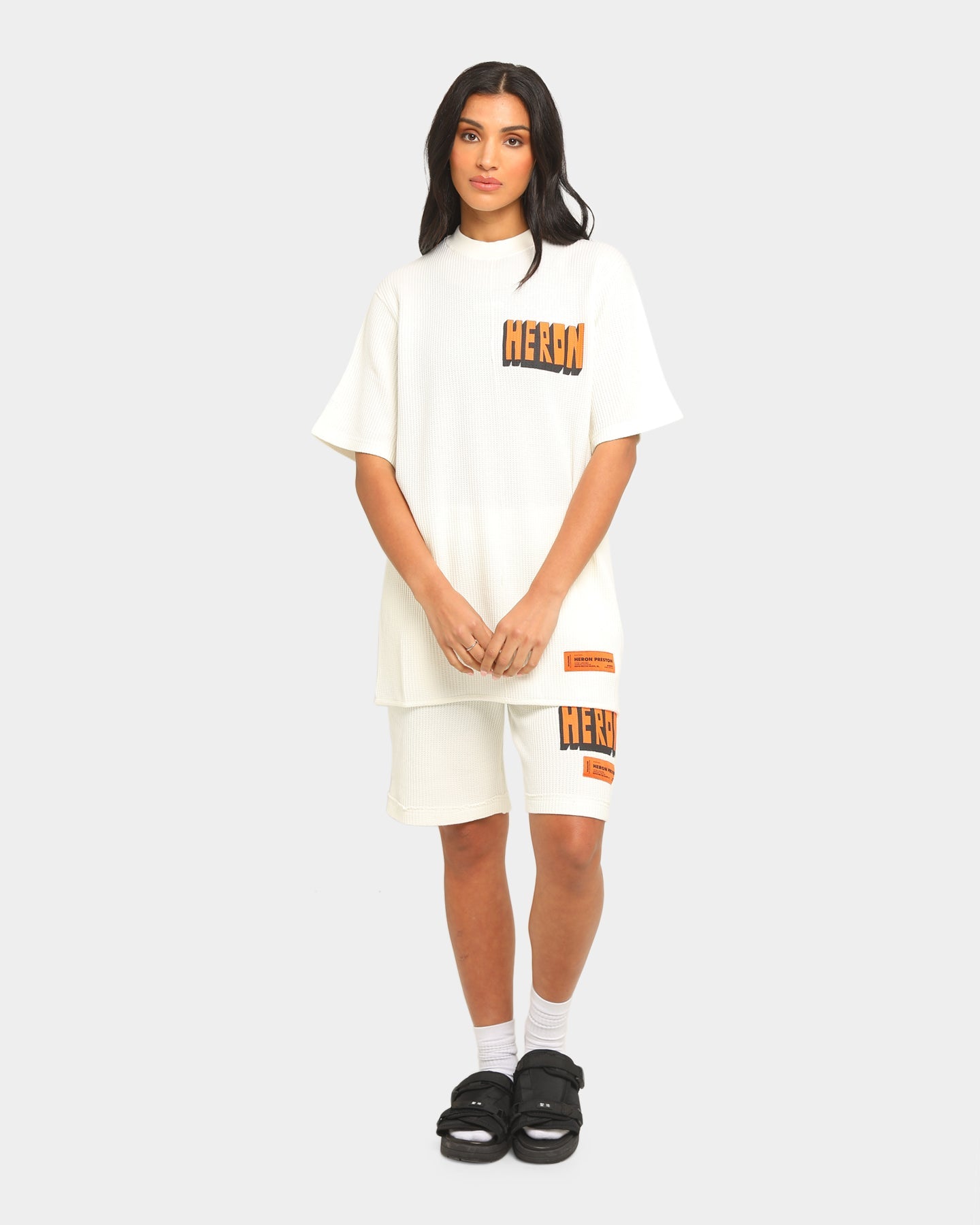 Heron Preston Waffle Bold Heron Short Sleeve T-Shirt Beige Style001