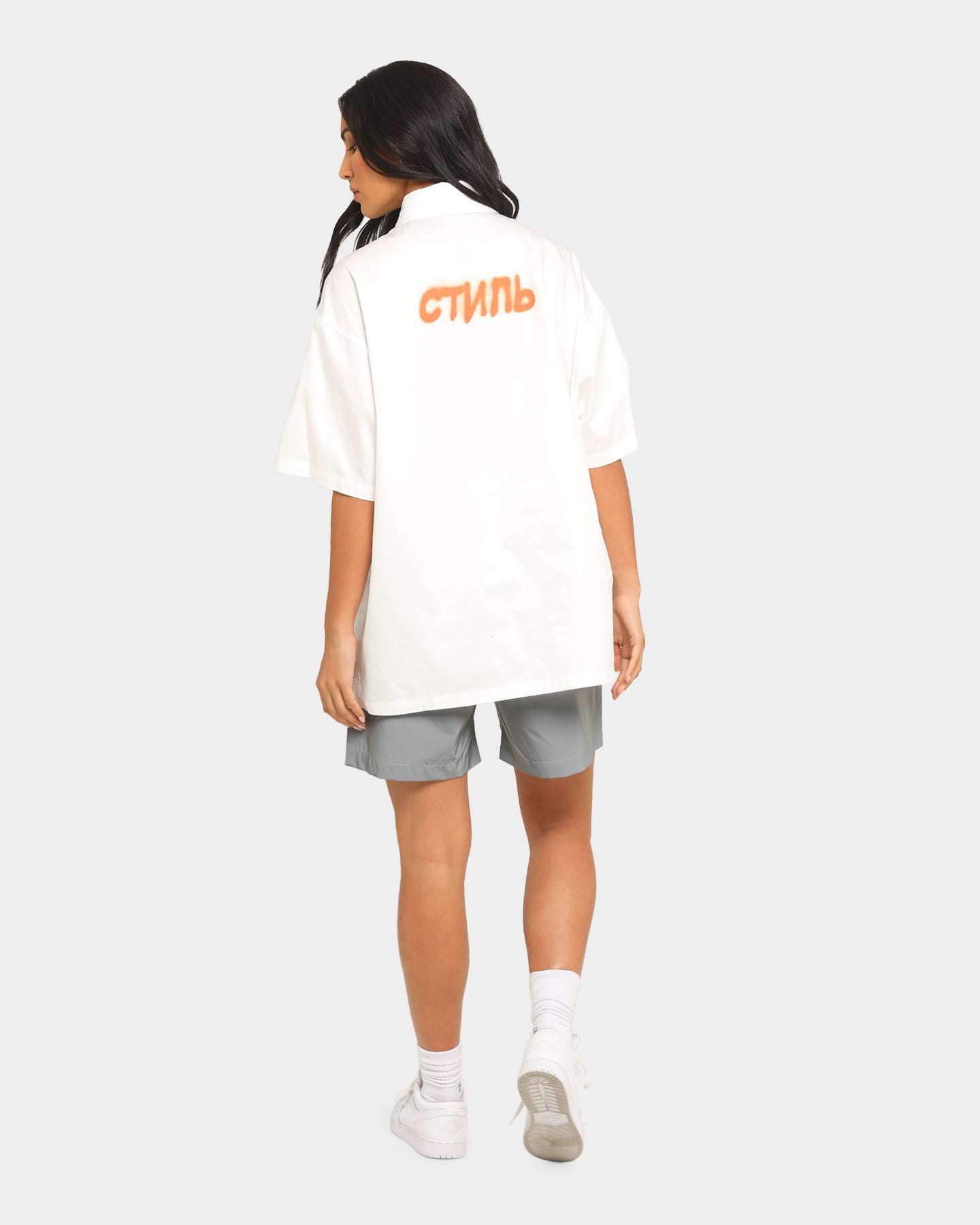 Heron Preston Boxy Fit Short Sleeve Button Up Shirt White Style001