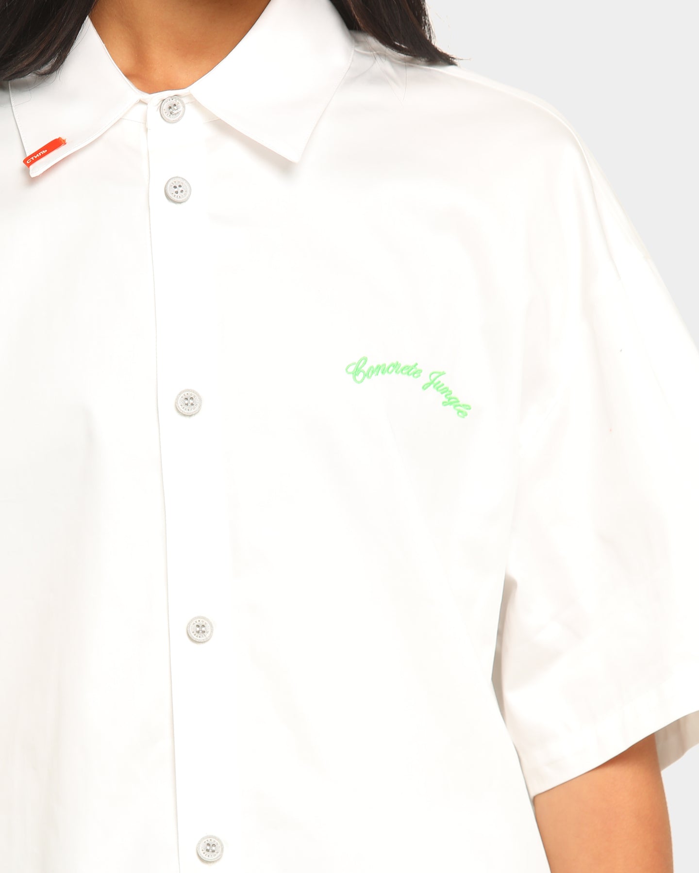 Heron Preston Boxy Fit Short Sleeve Button Up Shirt White Style001