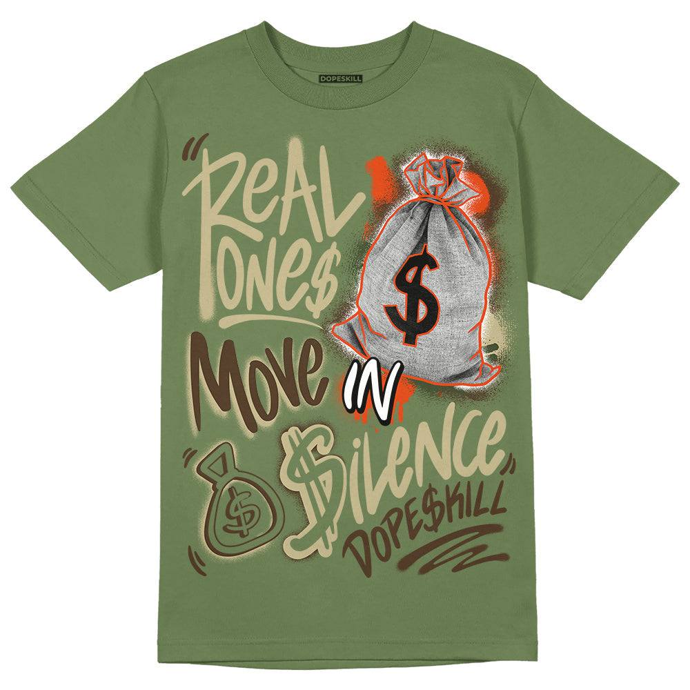Olive Collection DopeSkill Olive T-shirt Real Ones Move In Silence Graphic