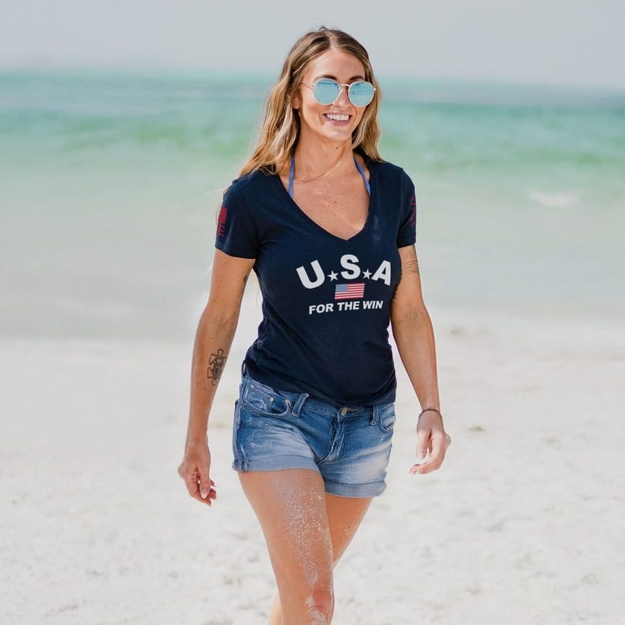 Women's USA For The Win V-Neck T-Shirt - Midnight Navy