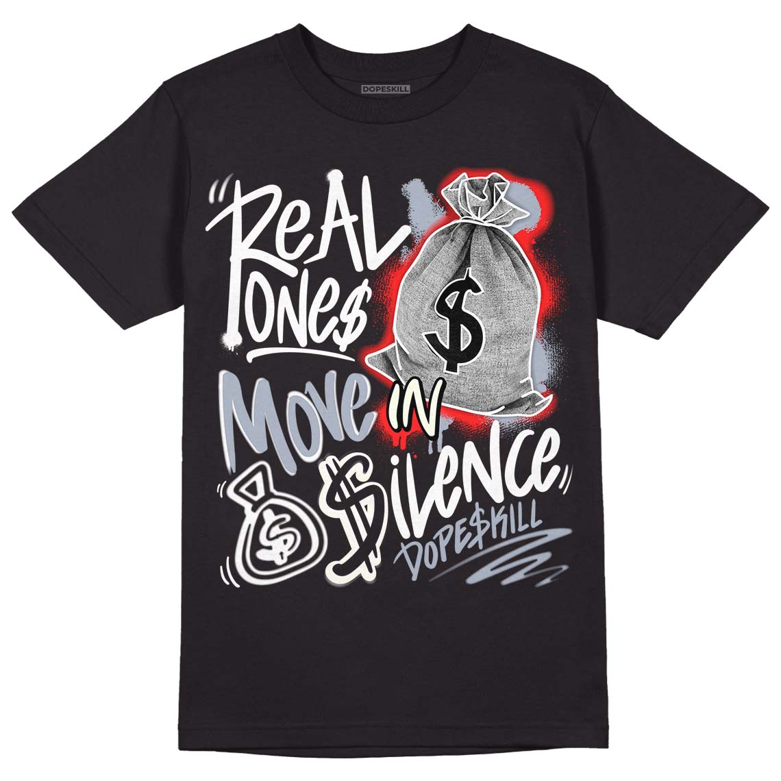 White Cement Reimagined 3s DopeSkill T-Shirt Real Ones Move In Silence Graphic