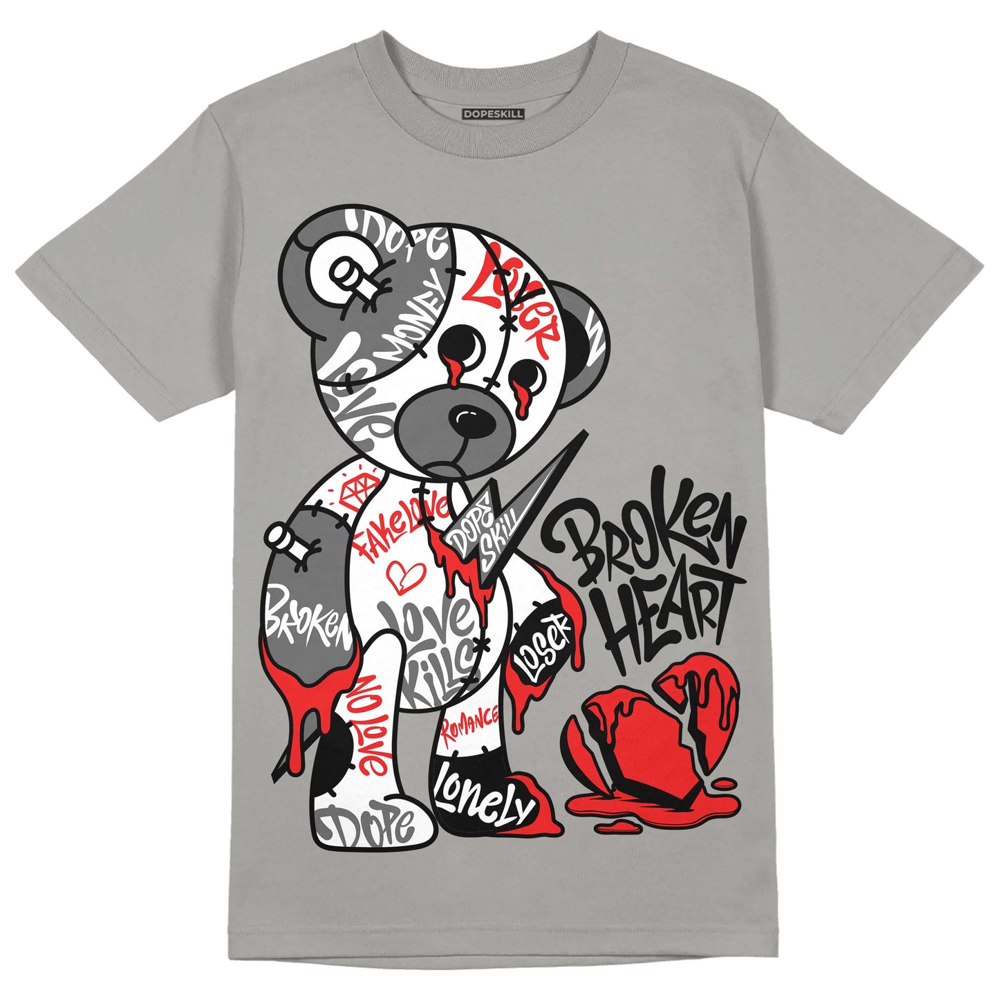 Grey Collection DopeSkill Grey T-shirt Broken Heart Graphic