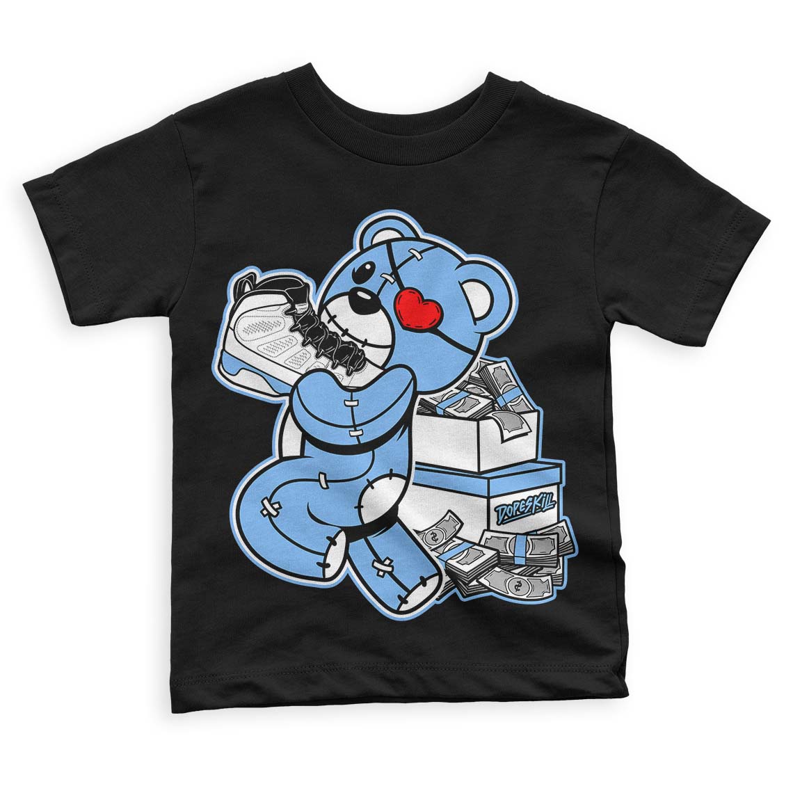 Powder Blue 9s DopeSkill Toddler Kids T-shirt Bear Steals Sneaker Graphic