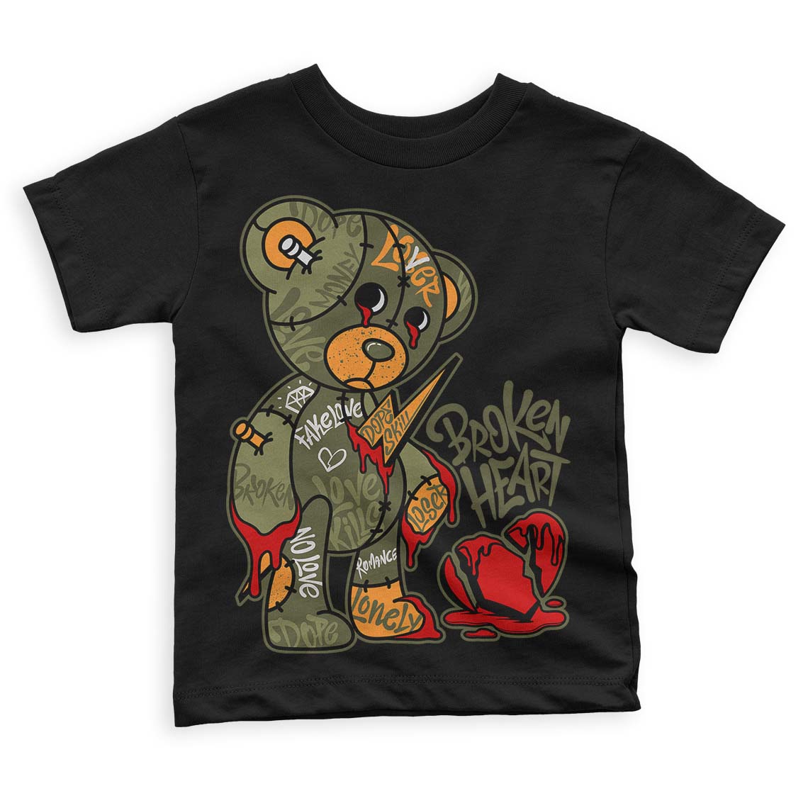Olive 5s DopeSkill Toddler Kids T-shirt Broken Heart Graphic