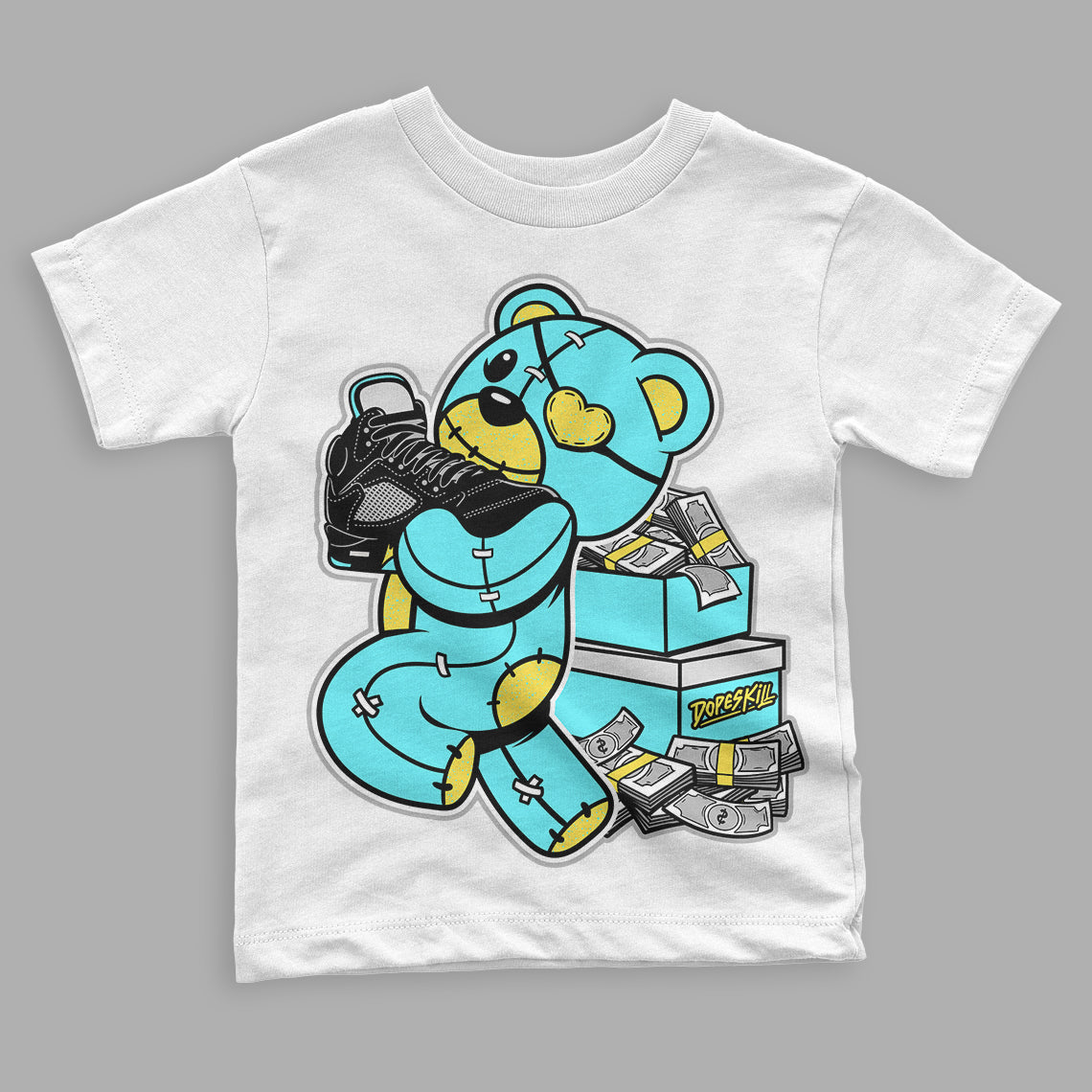 Aqua 5s DopeSkill Toddler Kids T-shirt Bear Steals Sneaker Graphic