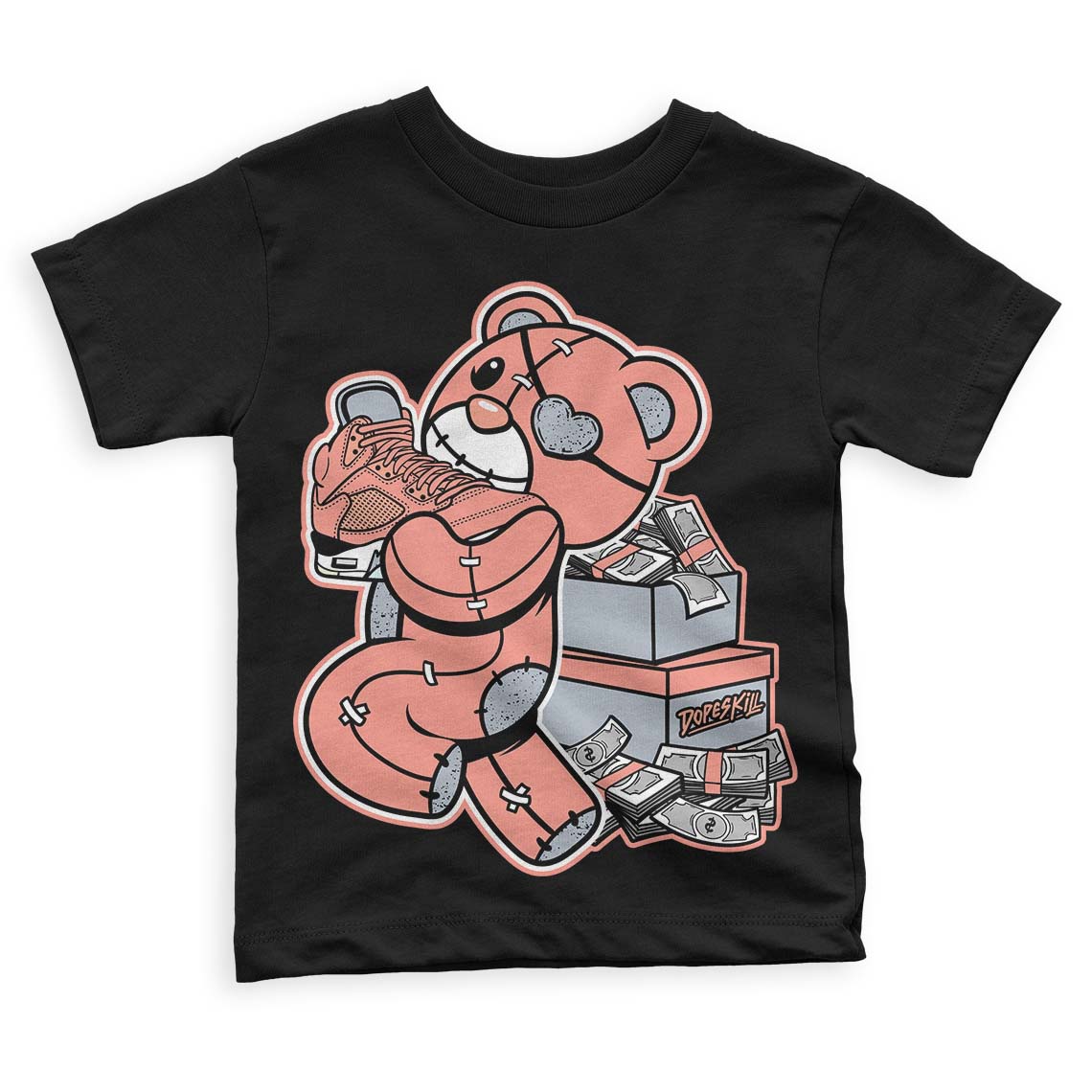 Crimson Bliss 5s DopeSkill Toddler Kids T-shirt Bear Steals Sneaker Graphic