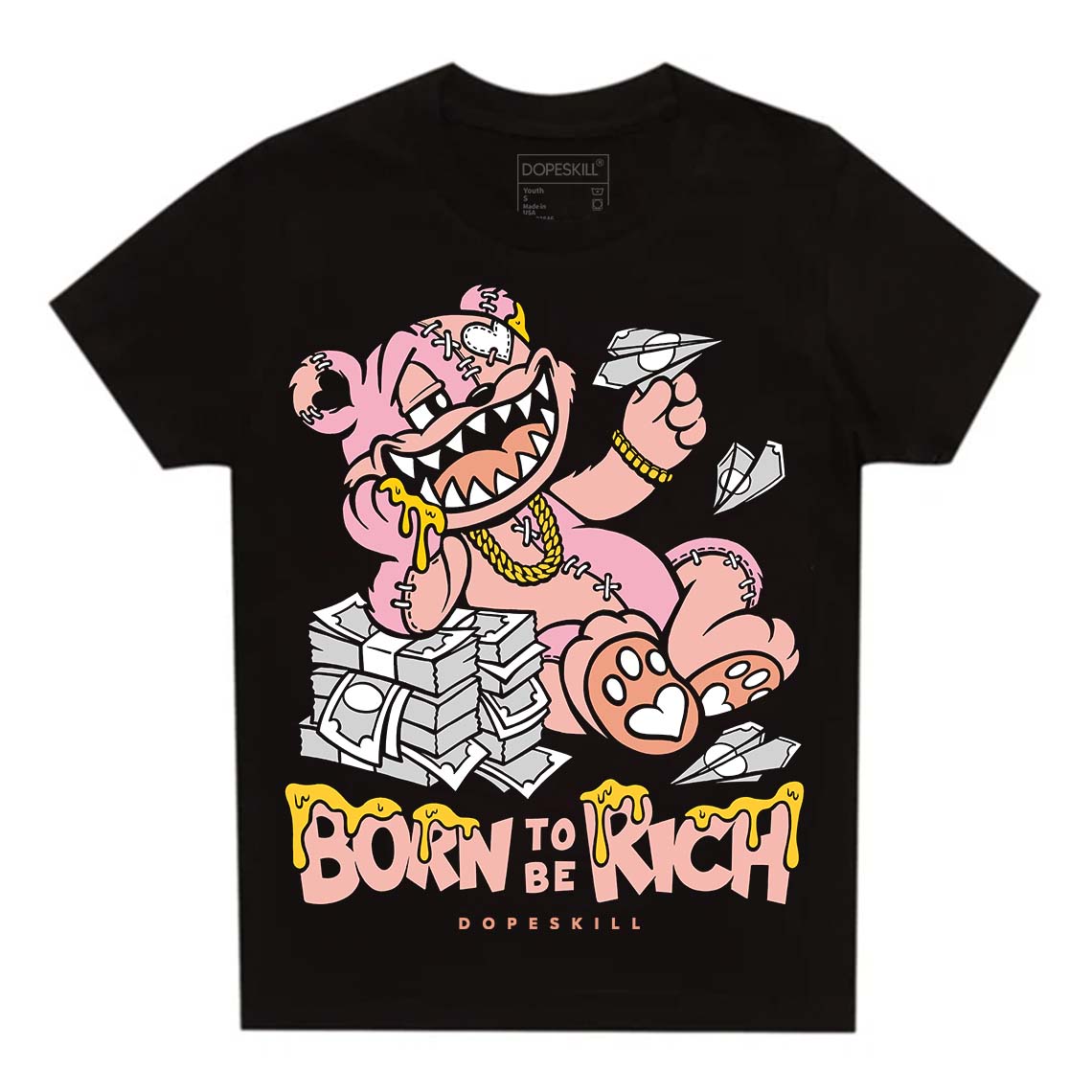 Legend Pink 11s DopeSkill Toddler Kids T-shirt Born To Be Rich Graphic