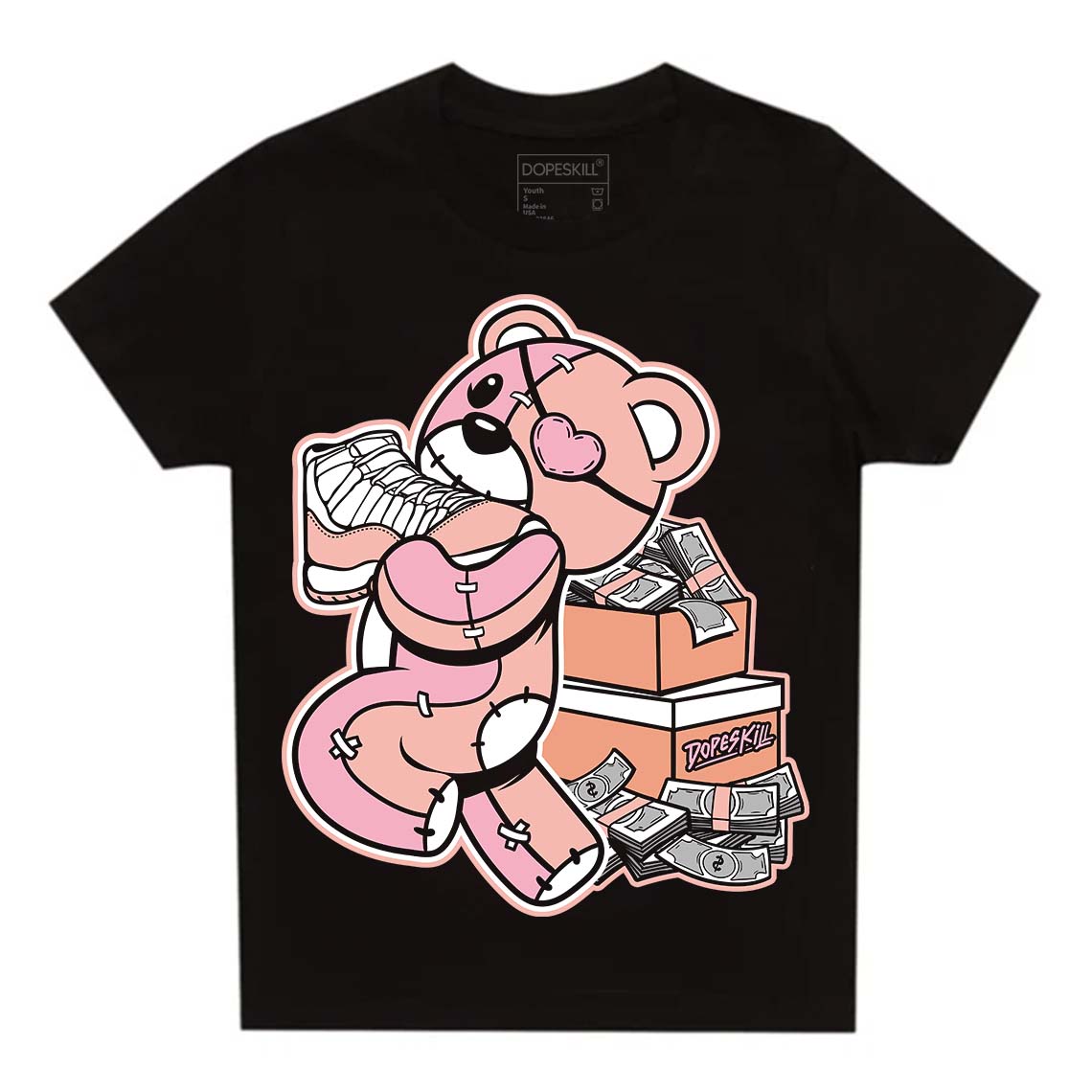 Legend Pink 11s DopeSkill Toddler Kids T-shirt Bear Steals Sneaker Graphic