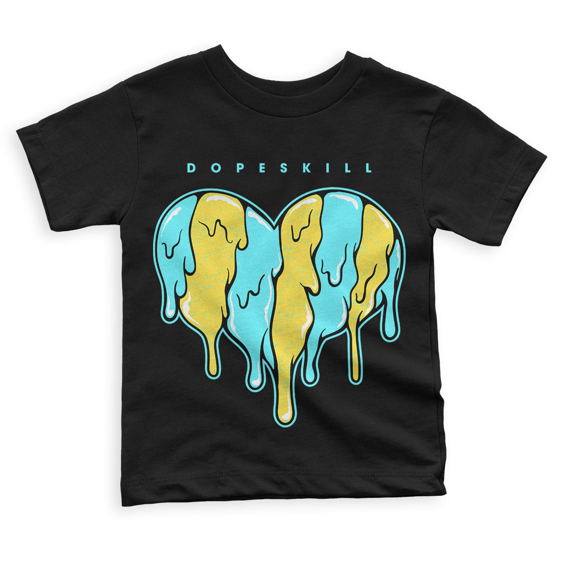 Aqua 5s DopeSkill Toddler Kids T-shirt Slime Drip Heart Graphic