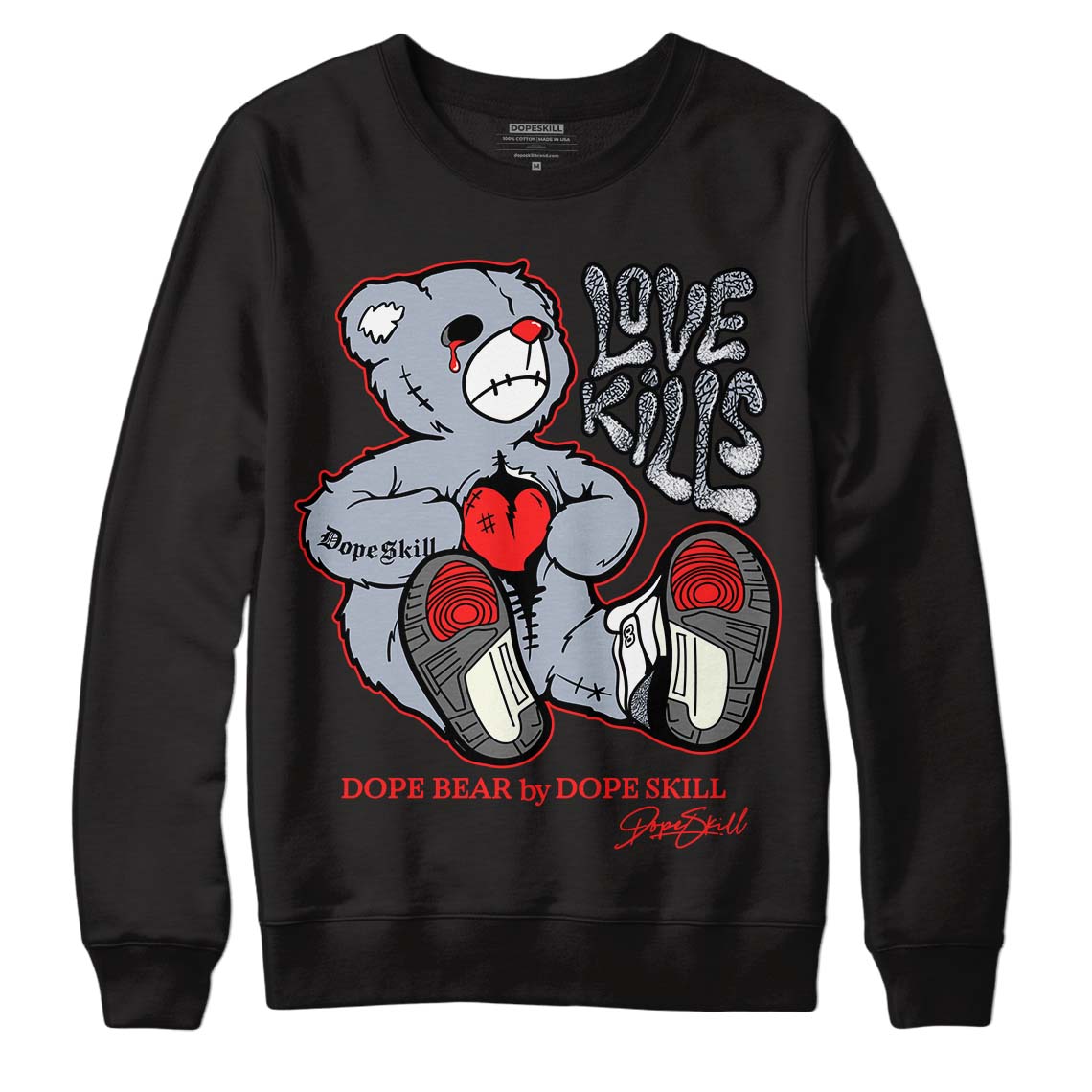White Cement Reimagined 3s DopeSkill Sweatshirt Love Kills Graphic