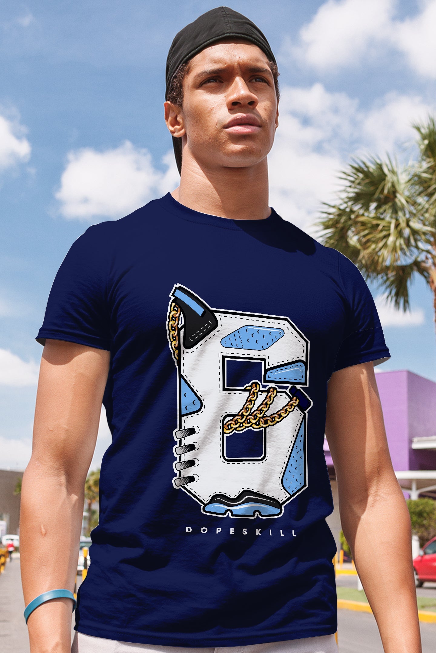 AJ 6 University Blue DopeSkill College Navy T-Shirt Number No.6 Graphic