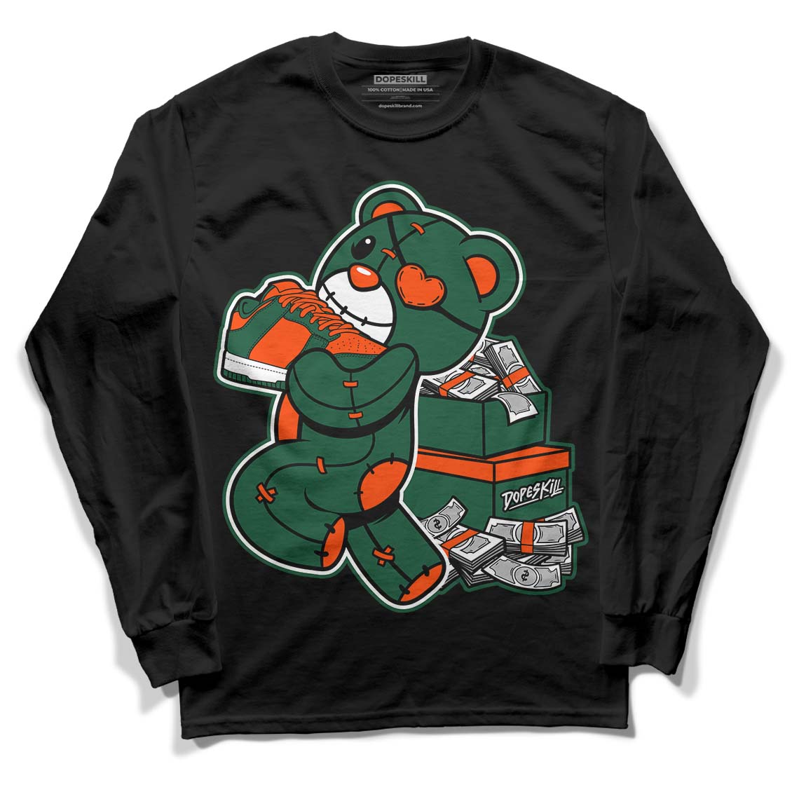 Dunk Low Team Dark Green Orange DopeSkill Long Sleeve T-Shirt Bear Steals Sneaker Graphic