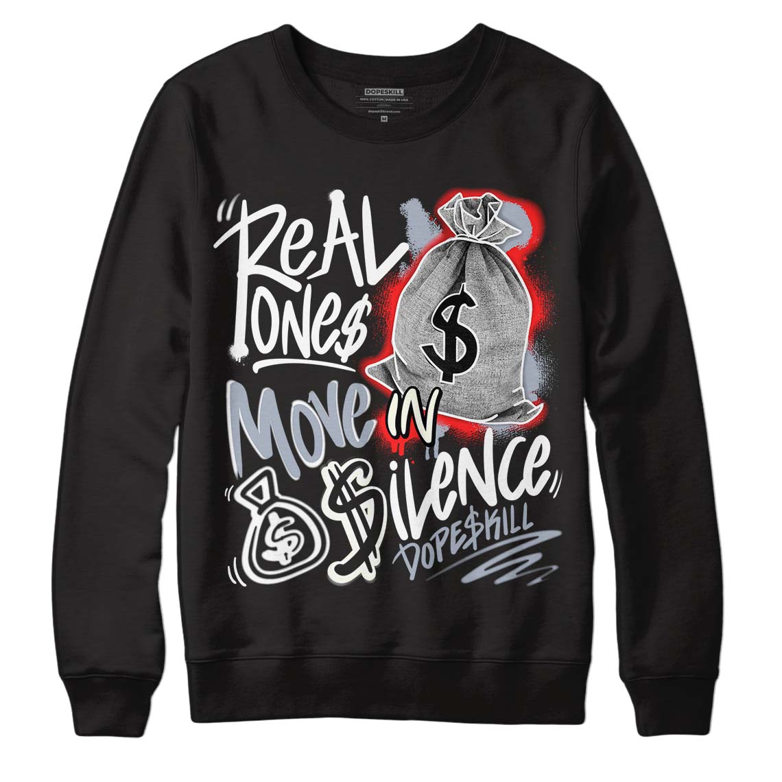 White Cement Reimagined 3s DopeSkill Sweatshirt Real Ones Move In Silence Graphic