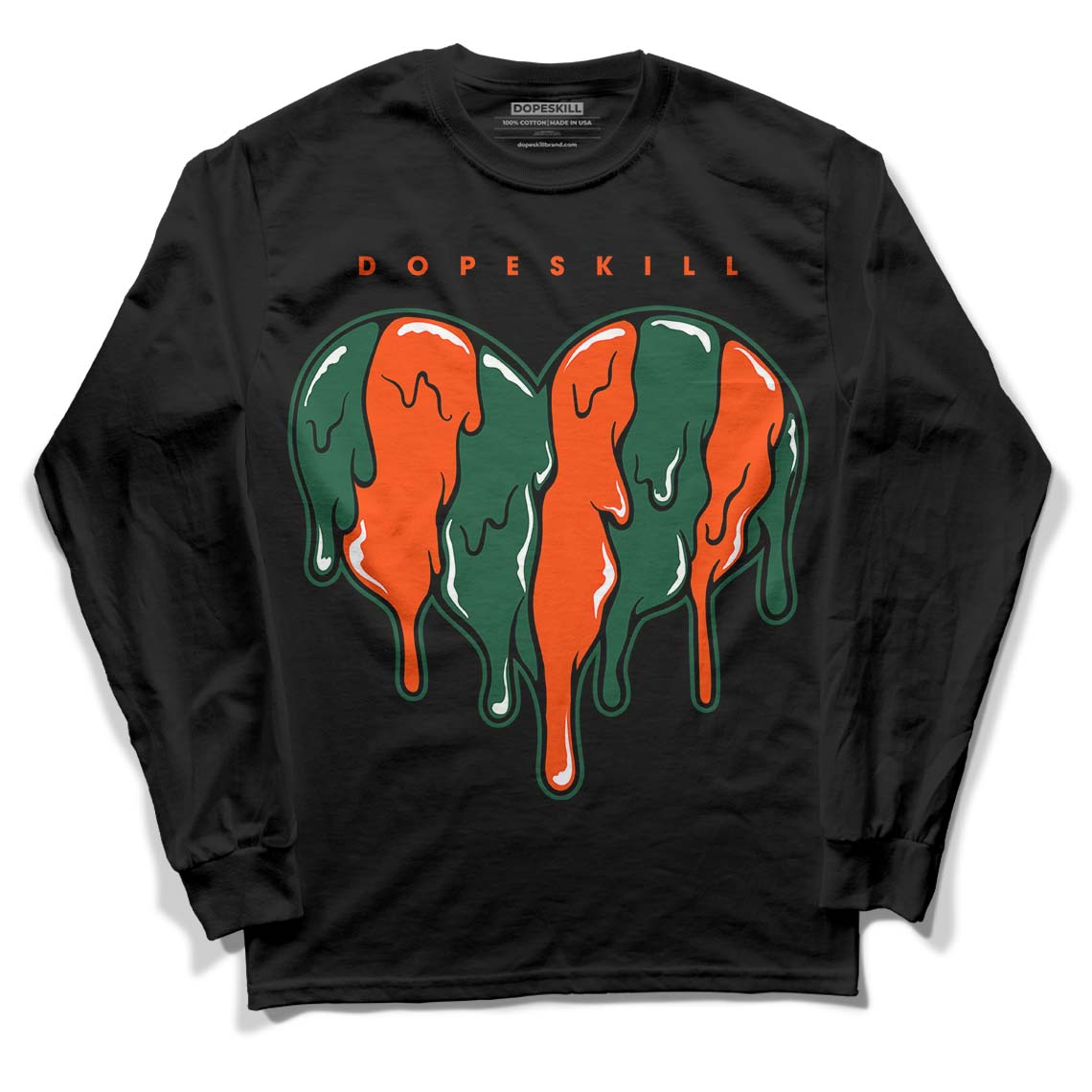 Dunk Low Team Dark Green Orange DopeSkill Long Sleeve T-Shirt Slime Drip Heart Graphic