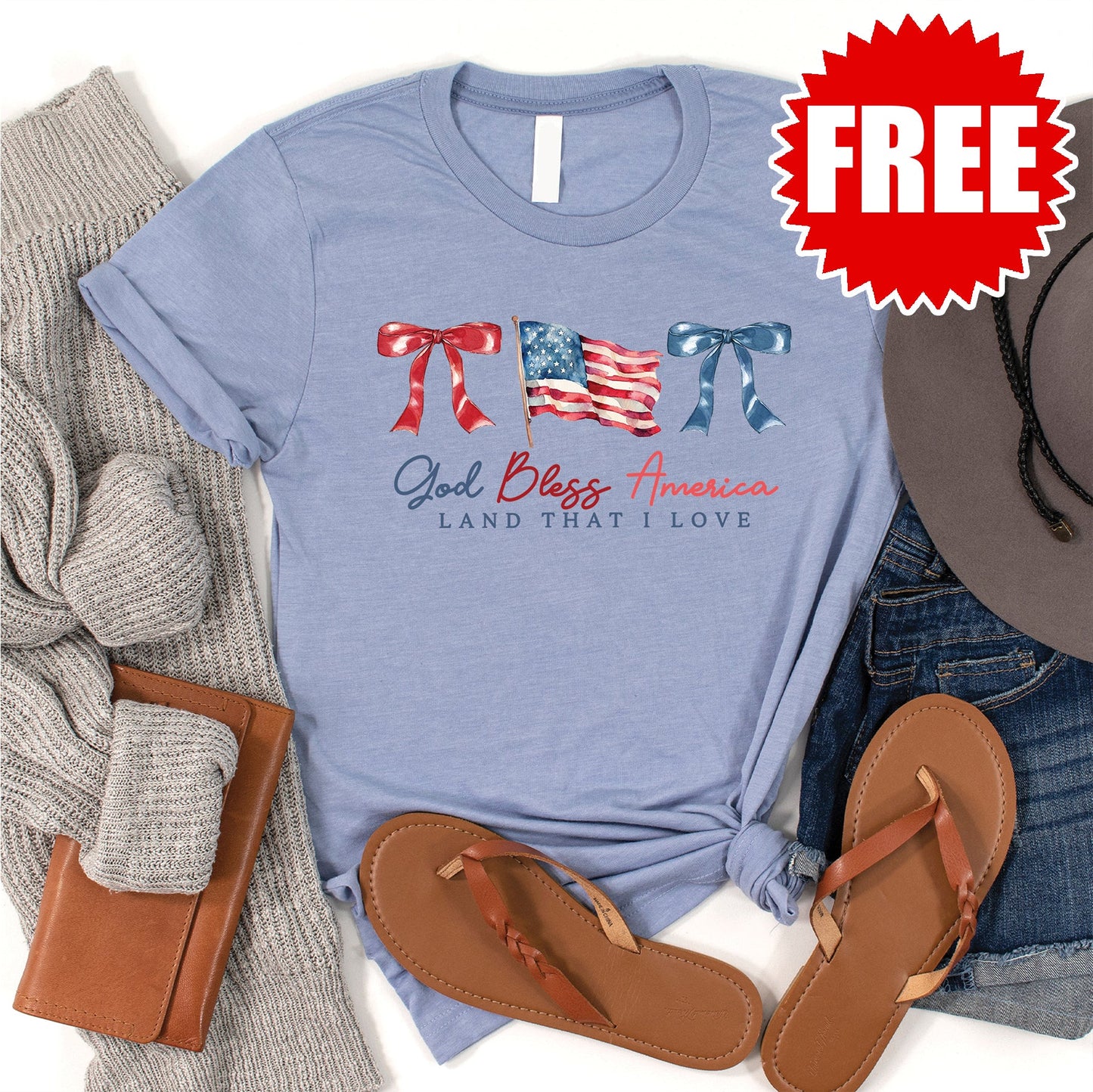 God Bless America Tee - Heather Blue - 0 Style003