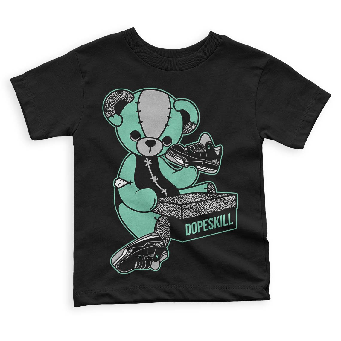 Green Glow 3s DopeSkill Toddler Kids T-shirt Sneakerhead BEAR Graphic