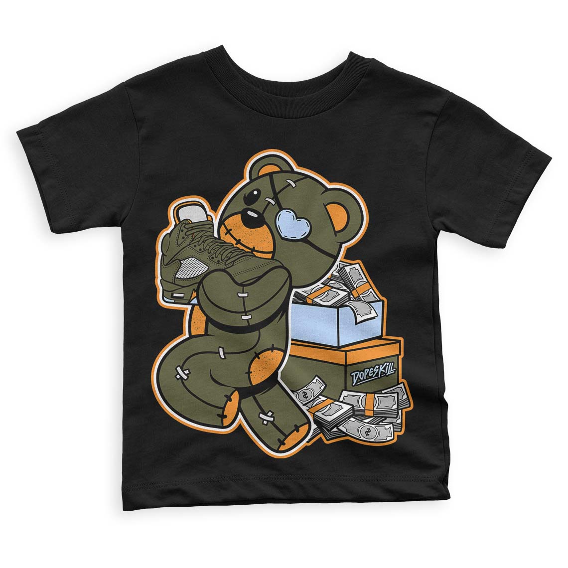 Olive 5s DopeSkill Toddler Kids T-shirt Bear Steals Sneaker Graphic