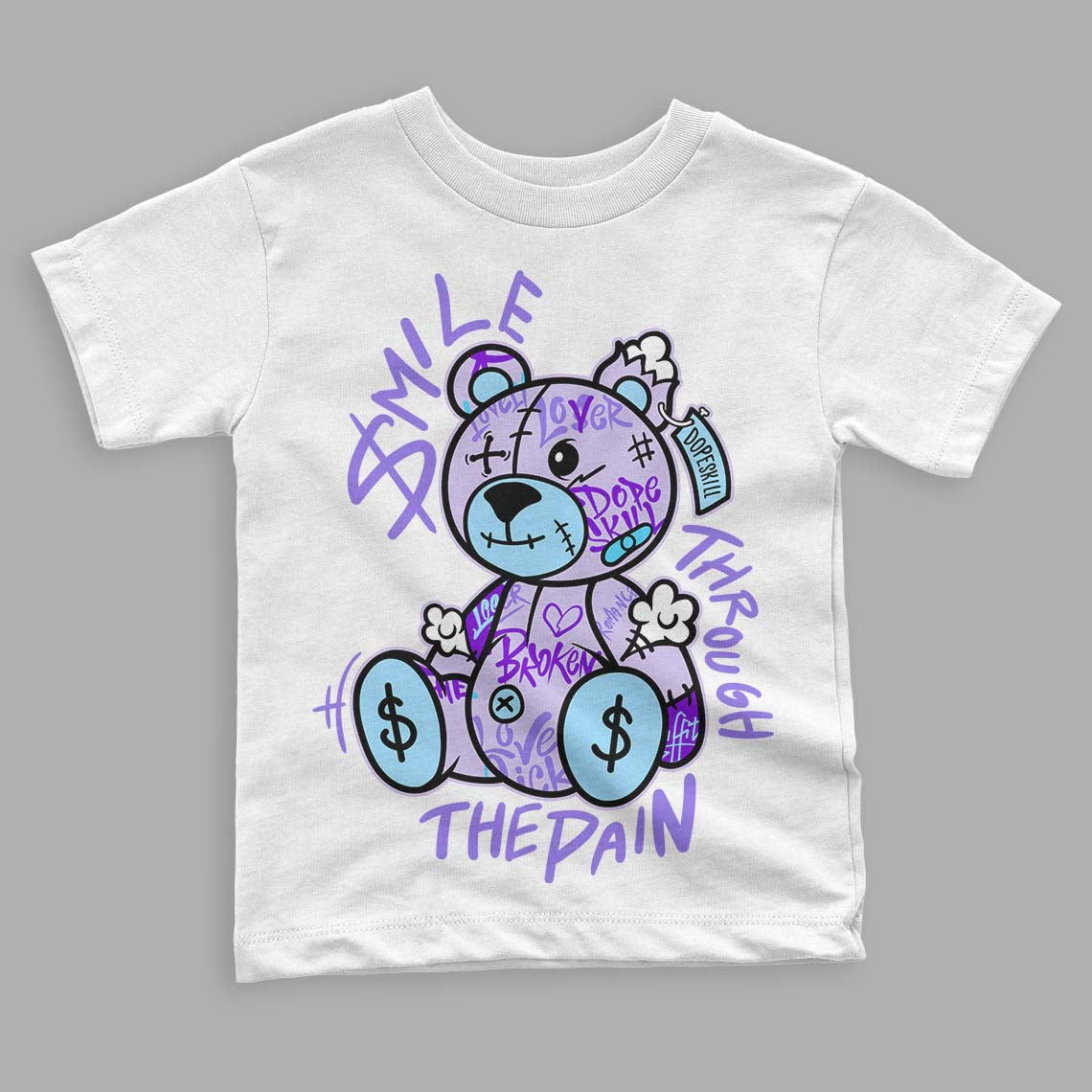 Pure Violet 11s Low DopeSkill Toddler Kids T-shirt Smile Through The Pain Graphic