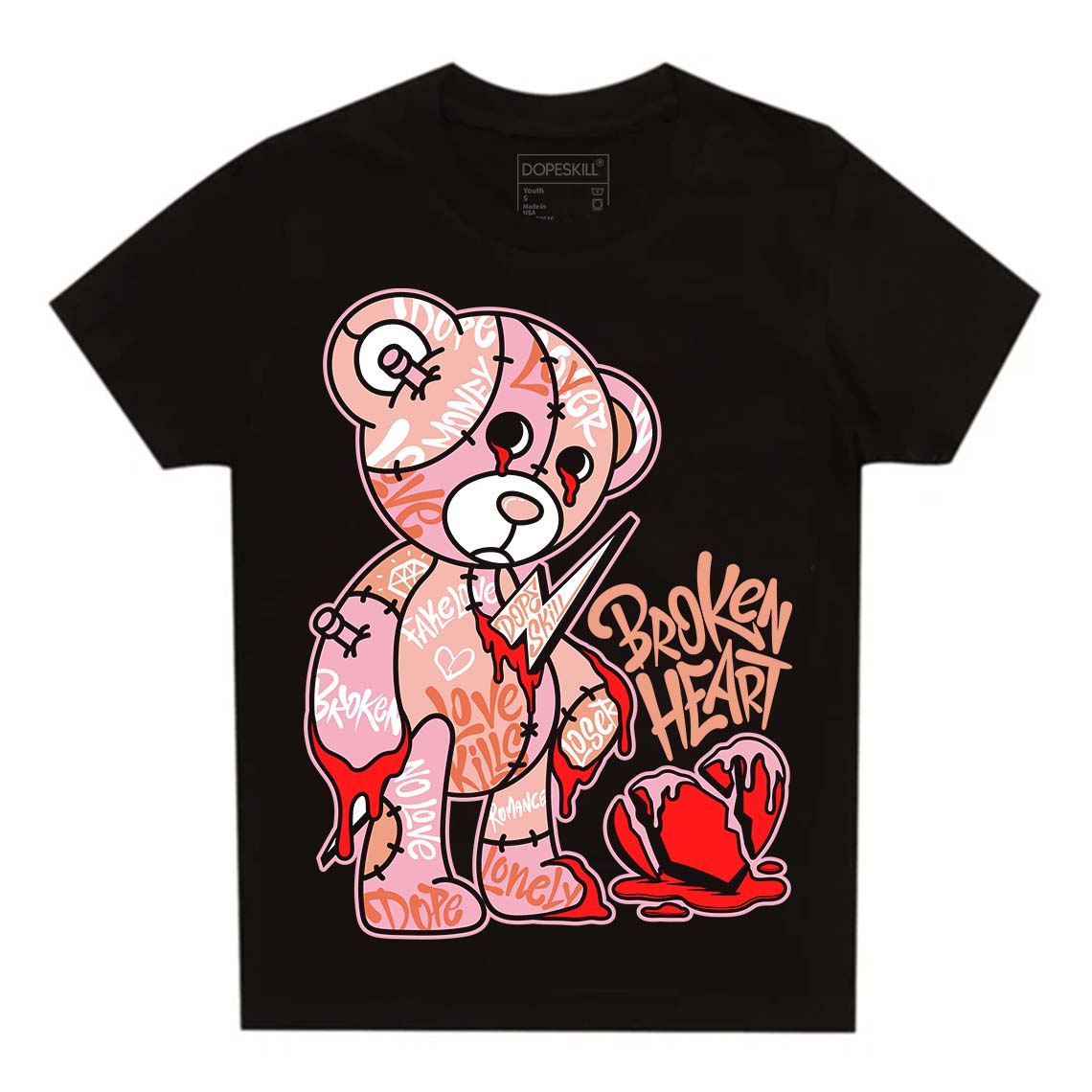 Legend Pink 11s DopeSkill Toddler Kids T-shirt Broken Heart Graphic