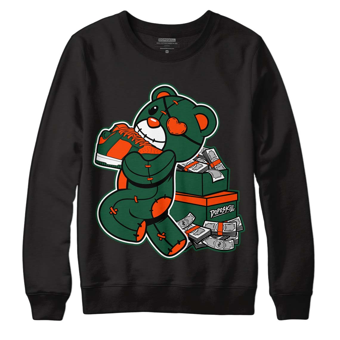 Dunk Low Team Dark Green Orange DopeSkill Sweatshirt Bear Steals Sneaker Graphic