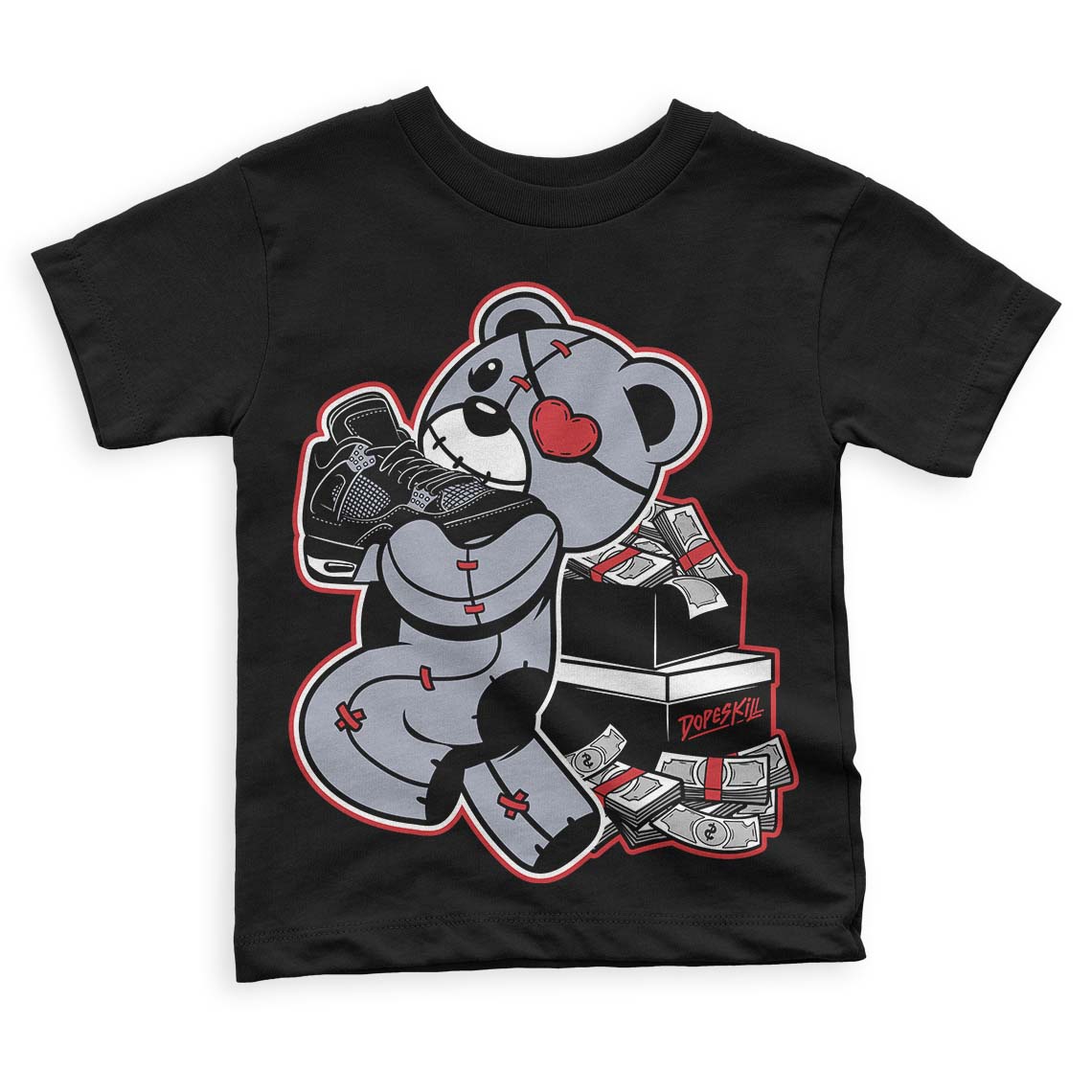 Bred Reimagined 4s DopeSkill Toddler Kids T-shirt Bear Steals Sneaker Graphic